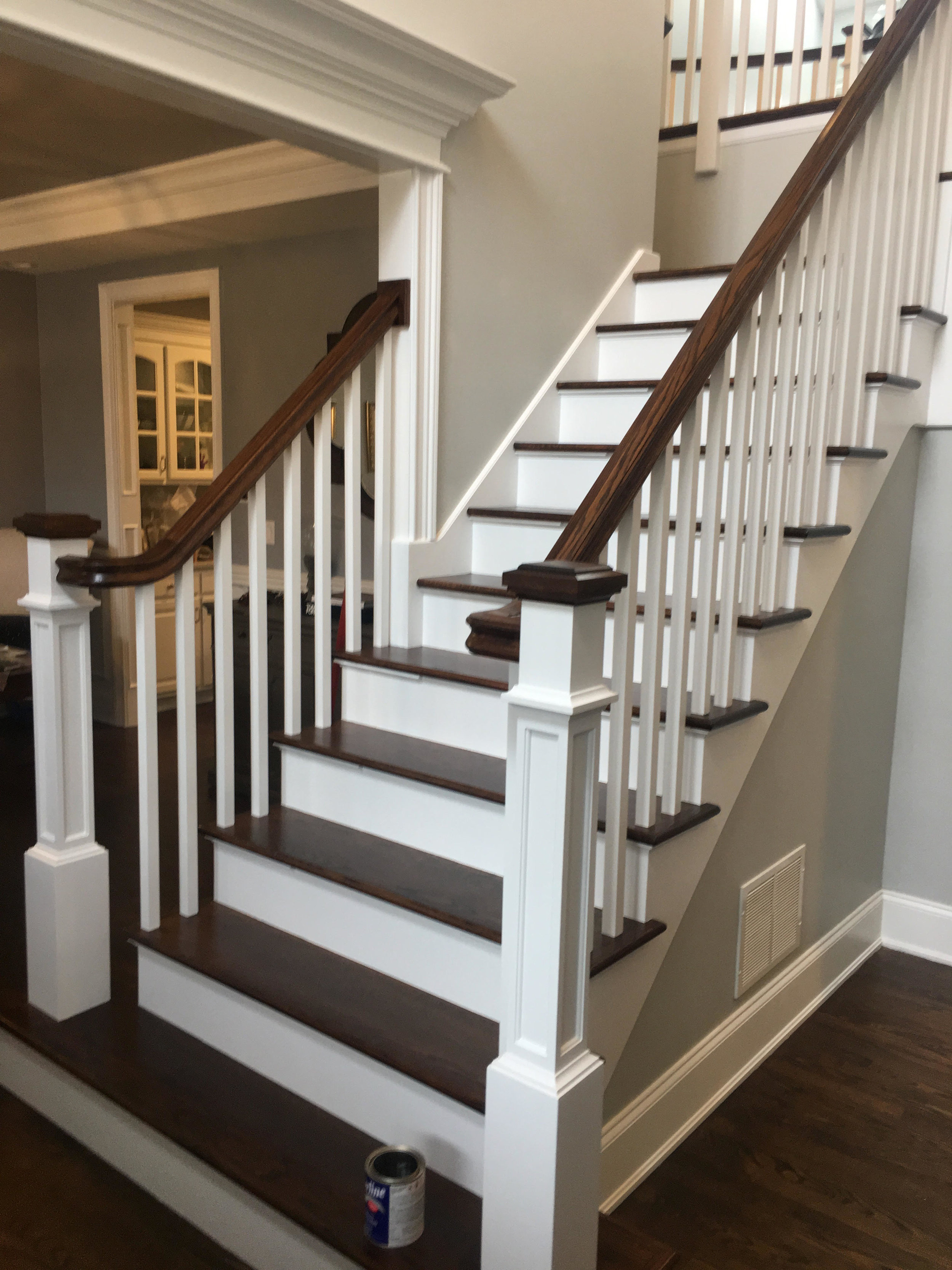 Geneva Foyer Staircase Remodel with New Handrail &amp; Square Posts 