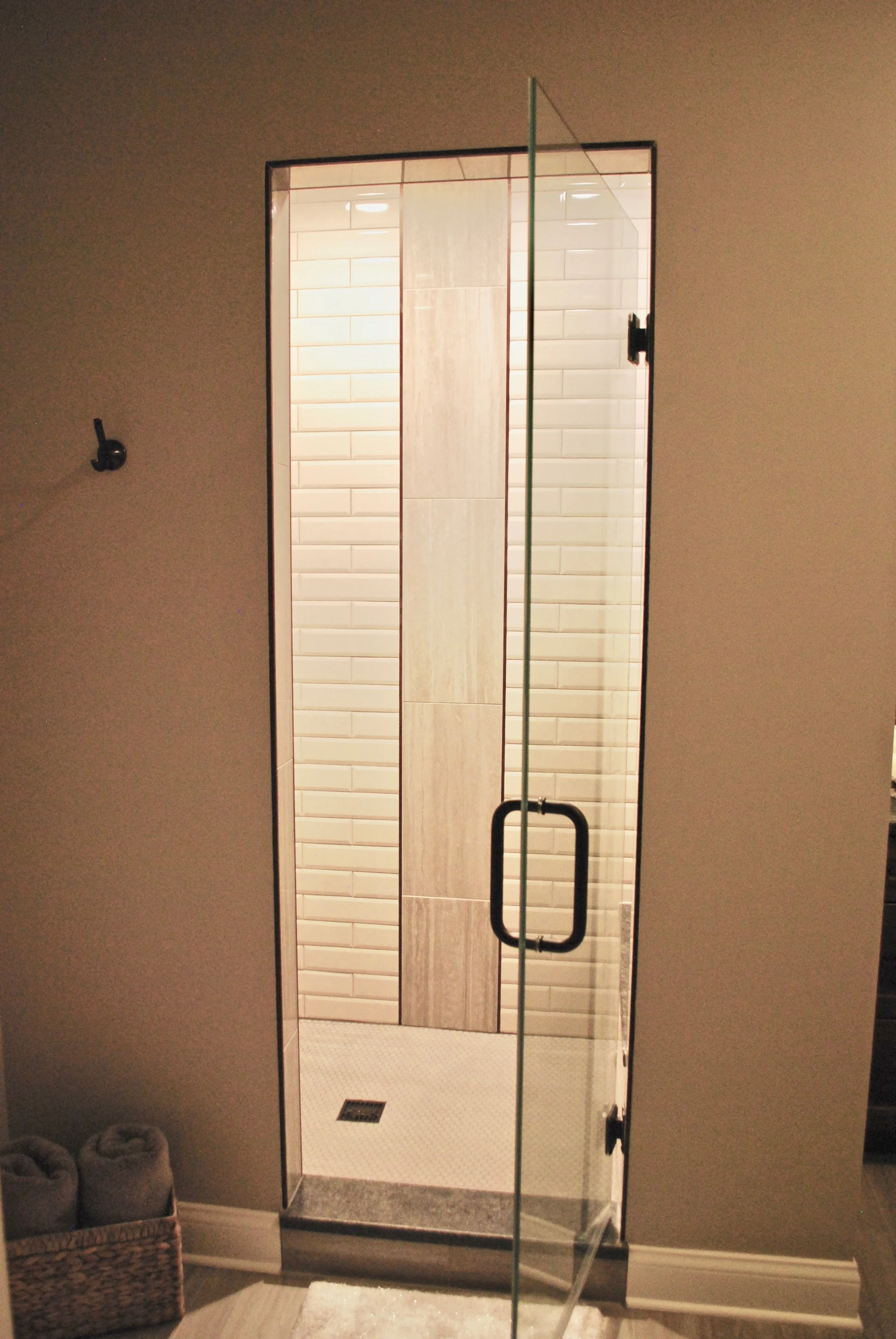 Walk in Shower with Transitional Design in St. Charles IL. Bathroom Remodel. Bath Renovations. Bathroom updating