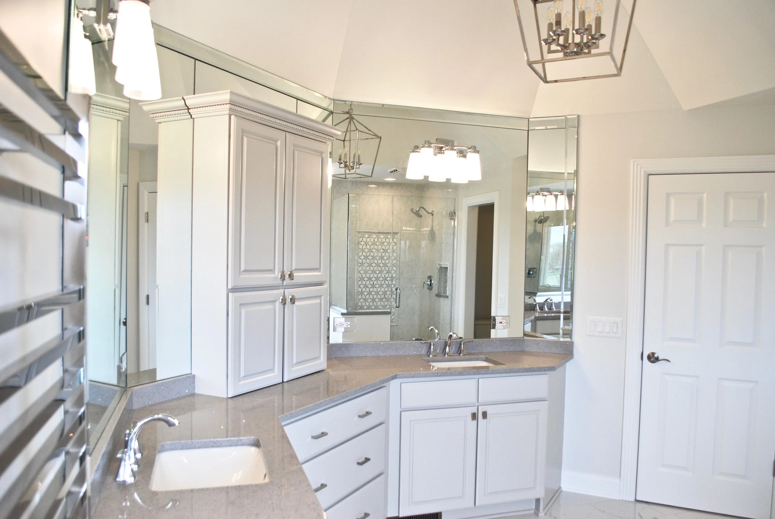 Marble Shower Remodel &amp; Freestanding Tub Replacing an Old Oversized Tub Deck in this Geneva IL. Bathroom Remodeling Project 