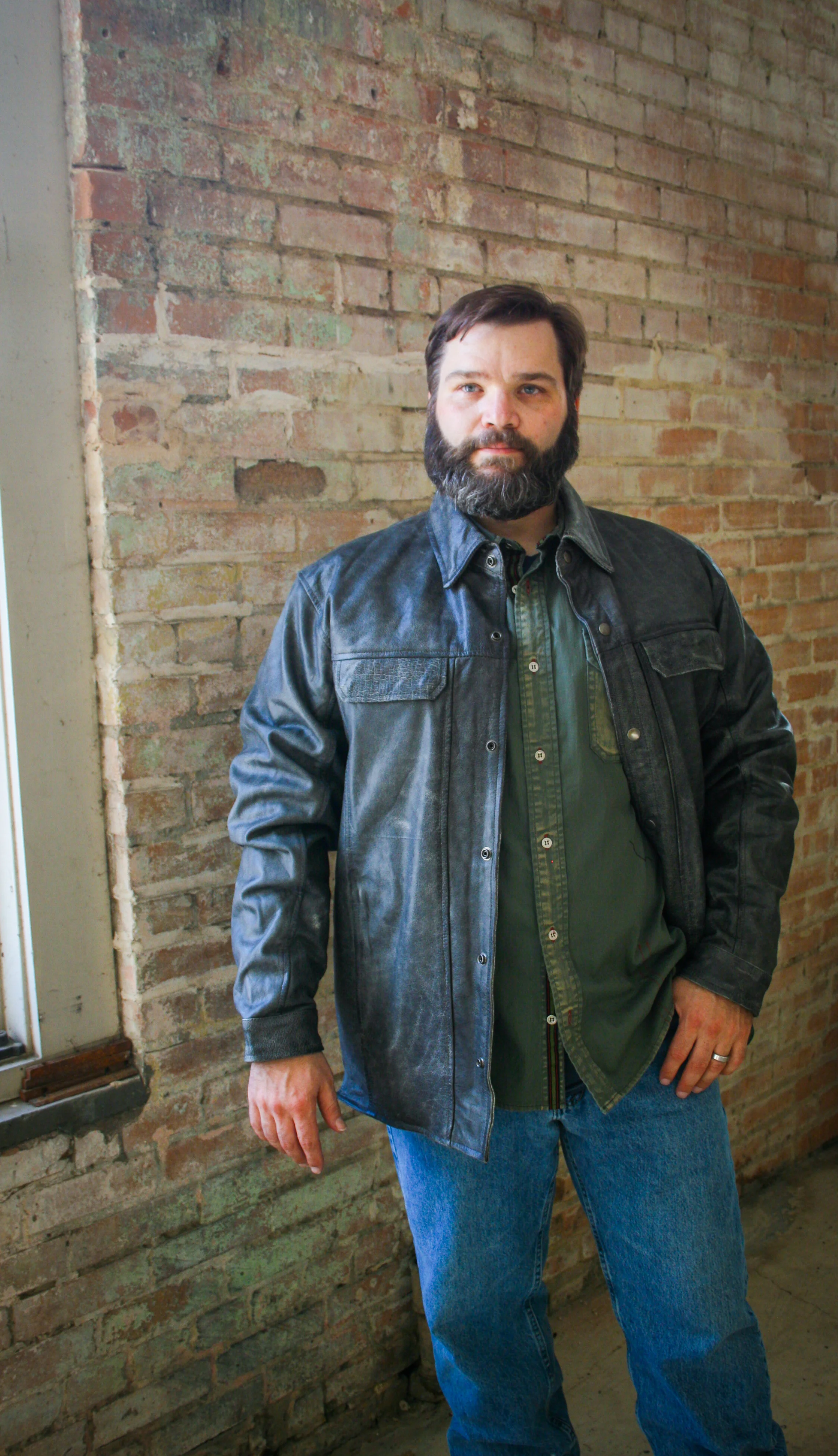 Gray Leather shirt jacket In House Label L-3X