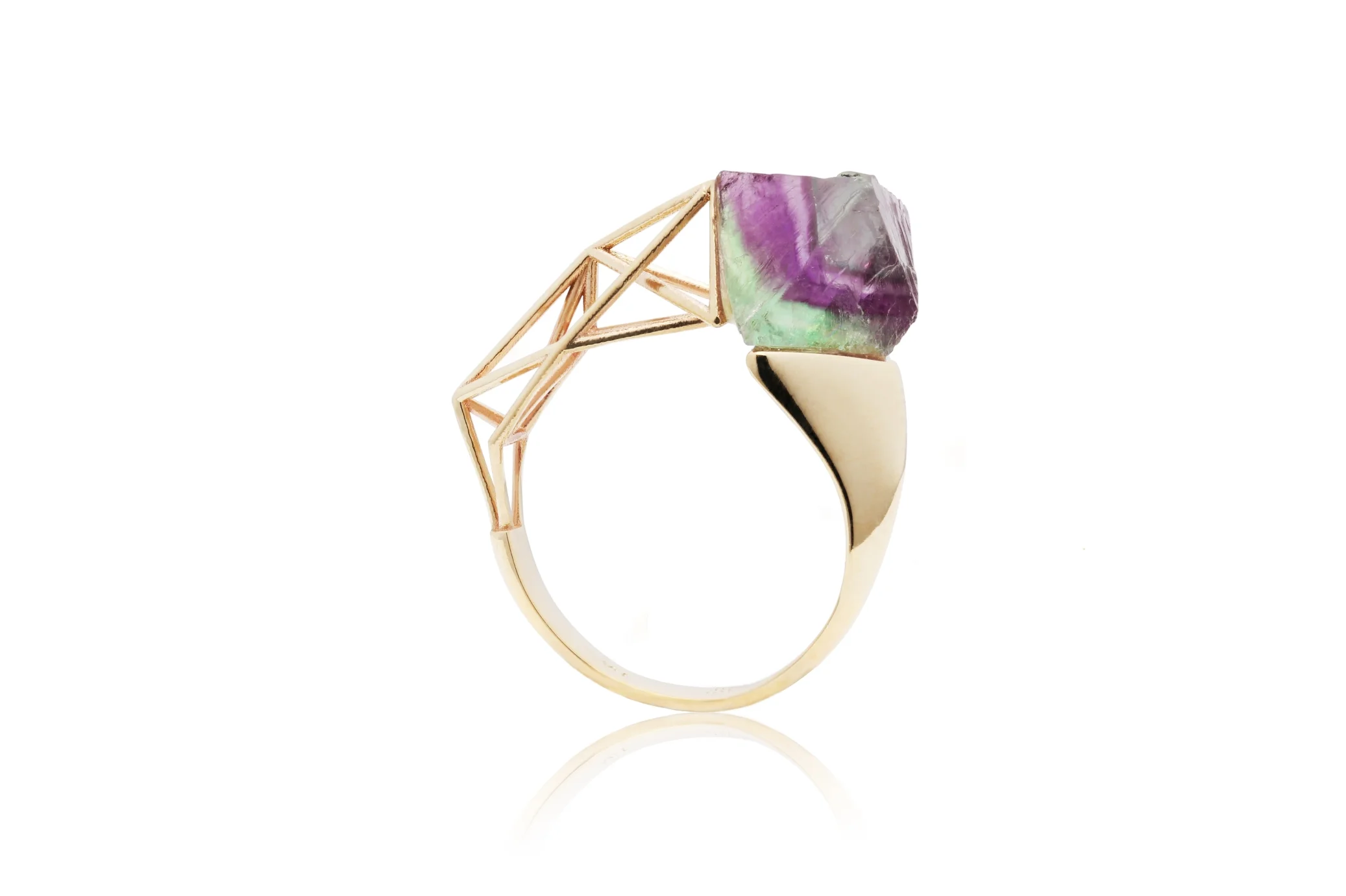 GEOMETRIC FLUORITE RING | 10 karat yellow gold and natural octahedral fluorite