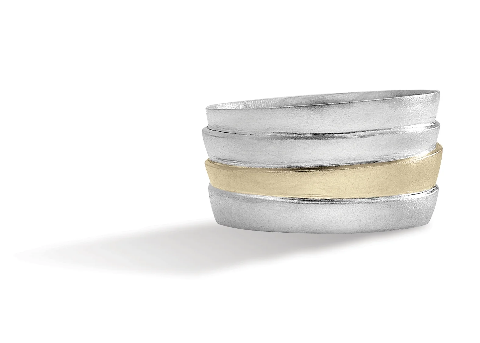 STACKED RING | Permenantly fused silver and 10 karat yellow gold stacked ring with a sandblasted finish.