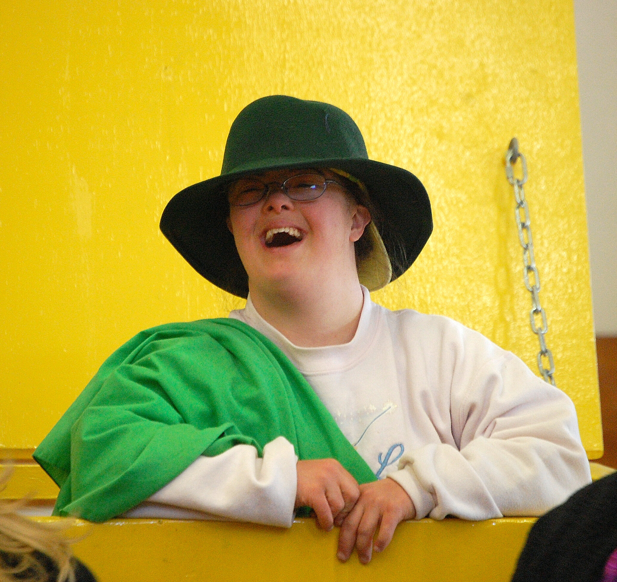 Morgan Center girl laughing in yellow block.JPG