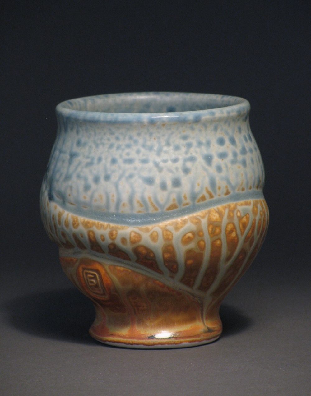 Teacup 3.5" tall Glazes: blue ash and matte rust