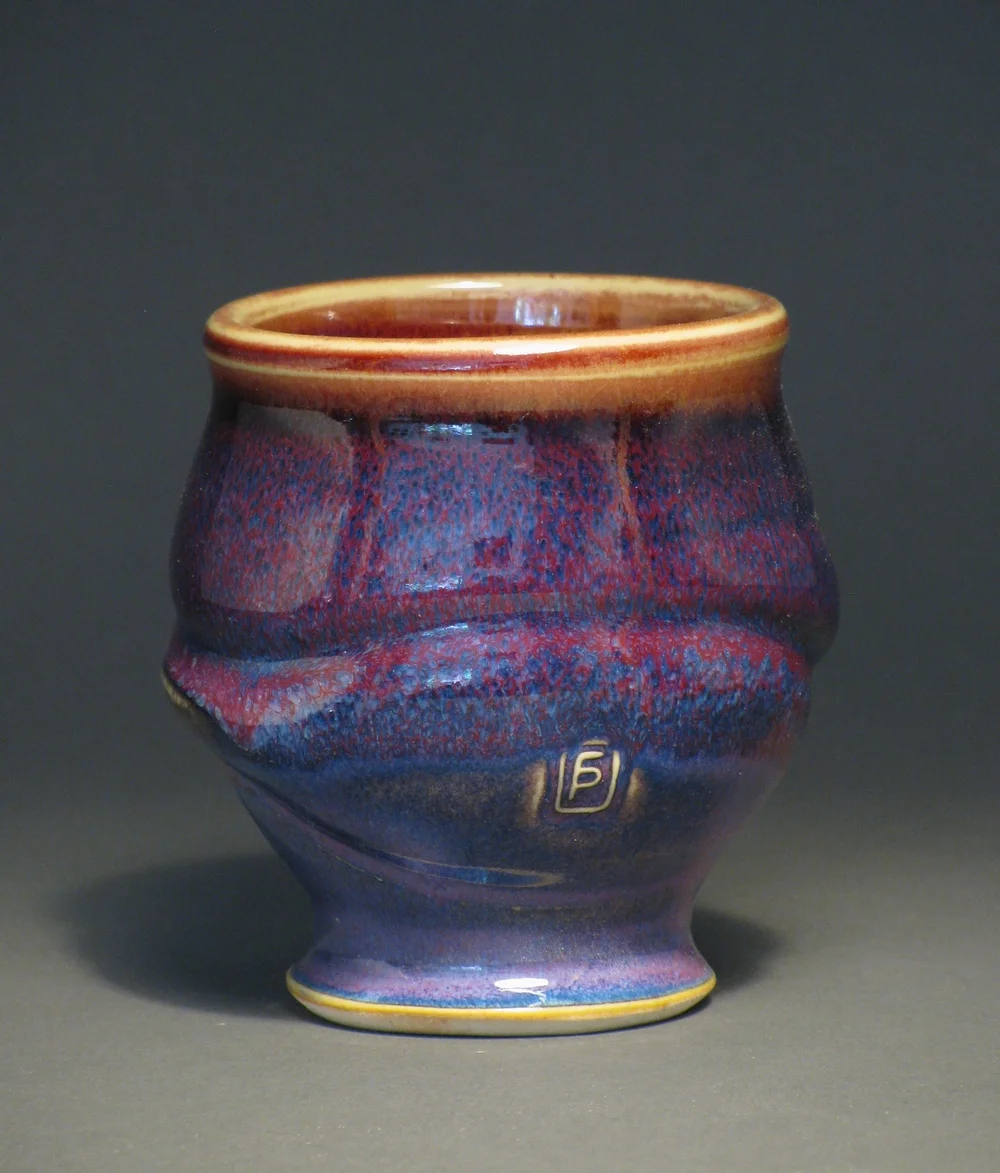 Teacup 3.5" tall Glazes: purple haze and copper red