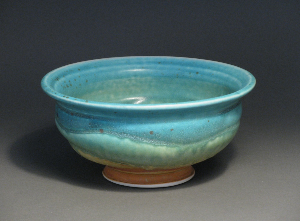 Soup bowl 6.75" diameter Glazes: matte turquoise and matte rust