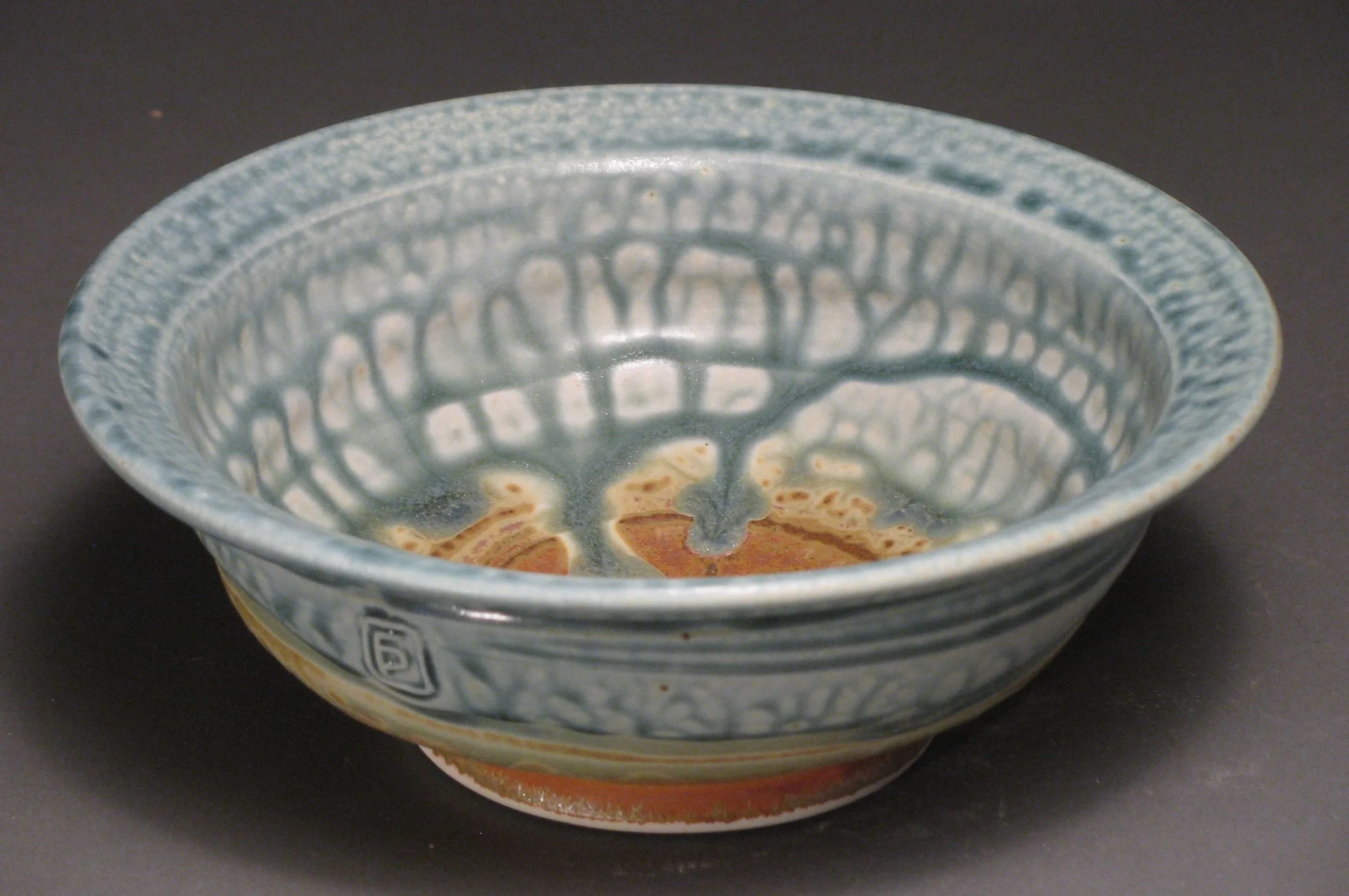 Soup bowl 7.5" diameter Glazes: blue ash and matte rust