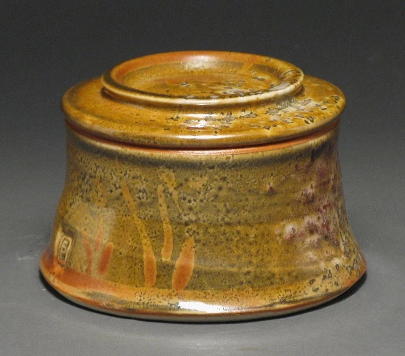Butter crock 3" tall Glaze: Davis shino