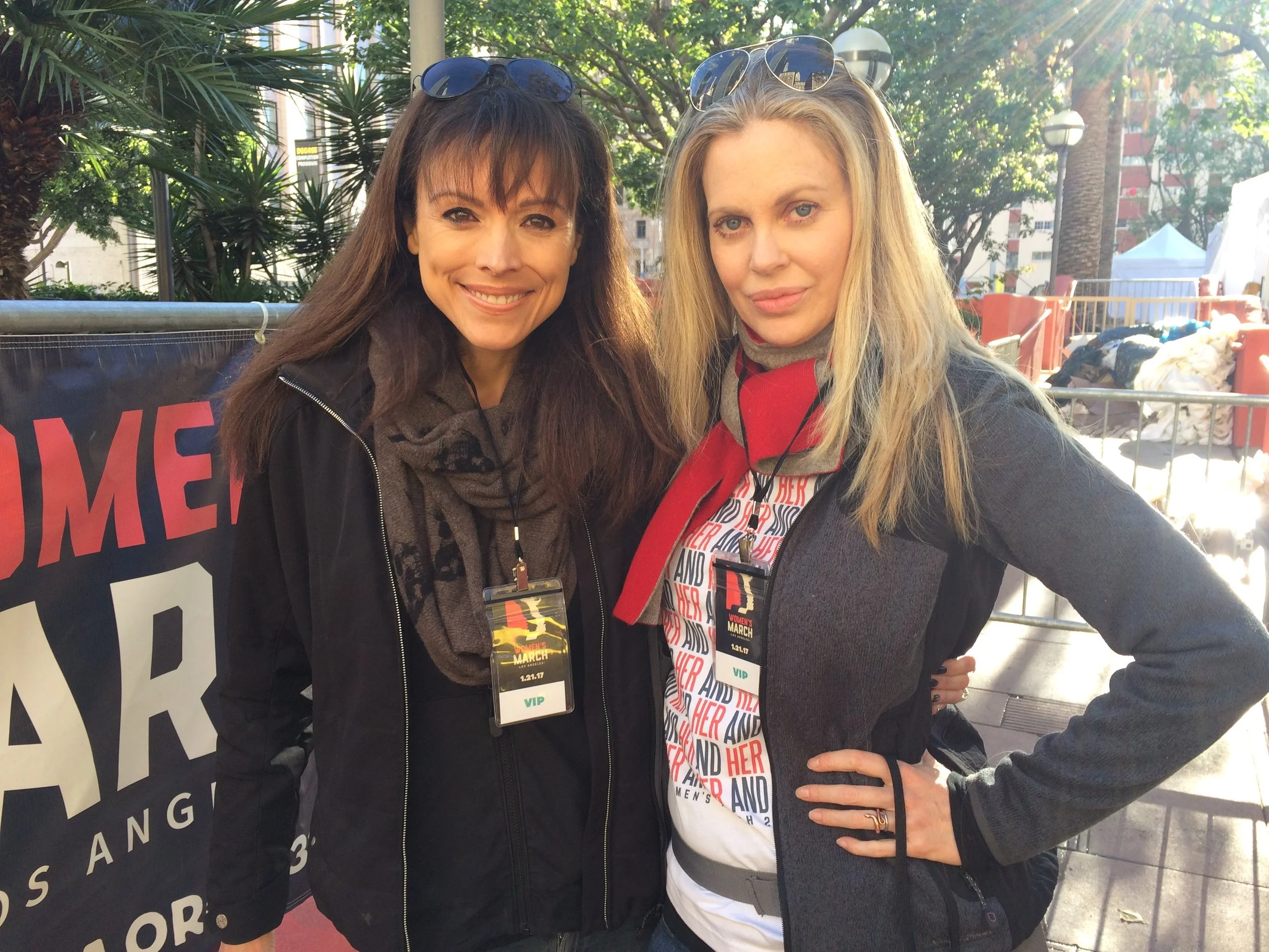 Actresses Liz Vassey and Kristin Bauer van Straten, proud and ready to march in Pershing Square. (Photo by Loud Owl)