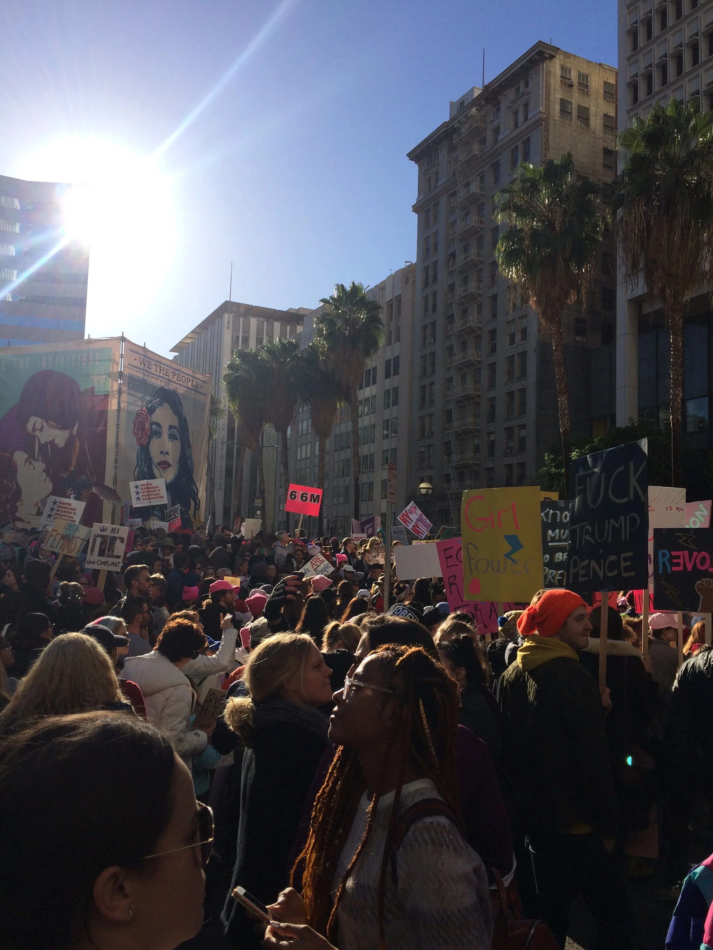 Crowds assembled and ready outside of Pershing Square. (Photo by Loud Owl)