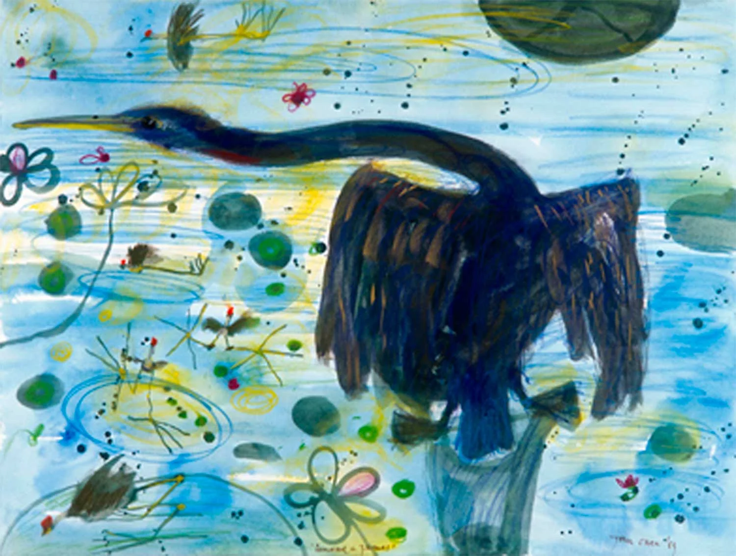 Cormorant and Jacanas, 1983 by John Olsen