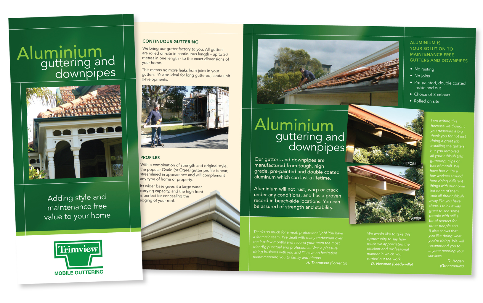 A professionally produced print product, a flyer for a guttering company. Print services West Perth and Subiaco