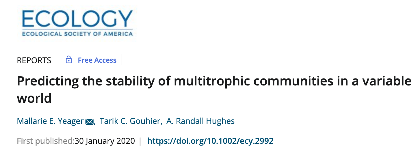 Mallarie's paper is out in Ecology!