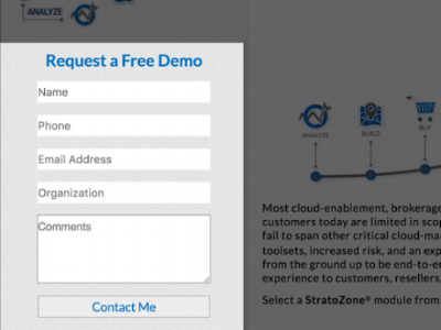 Competitor website, incorporating form into main page towards the bottom