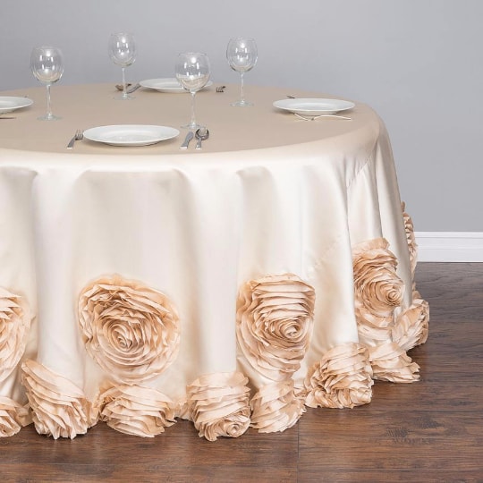 120 IN. ROUND TAFFETA ROSETTE TABLECLOTH CHAMPAGNE.jpg