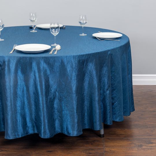 Navy Blue Round Crinkle Taffeta Linen, Navy Blue Round Tablecloth