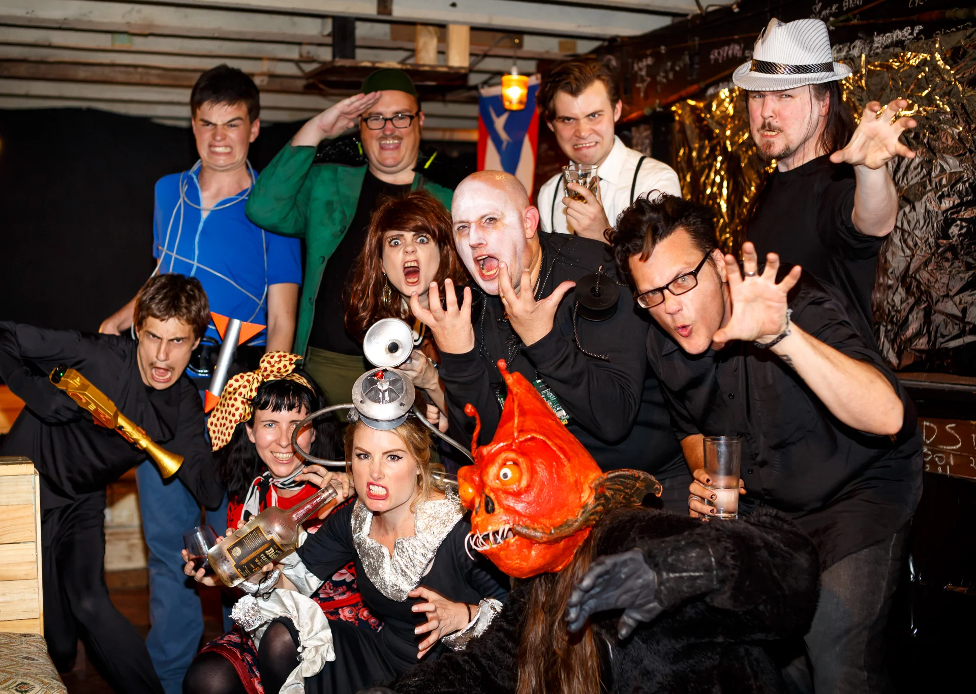 Pictured: Cast and Creatives at the Opening Night of B-Movies Live! Frankenstein Meets the Space Monster. Photo Credit: Geoff Lawrence, Creative Futures Photography.