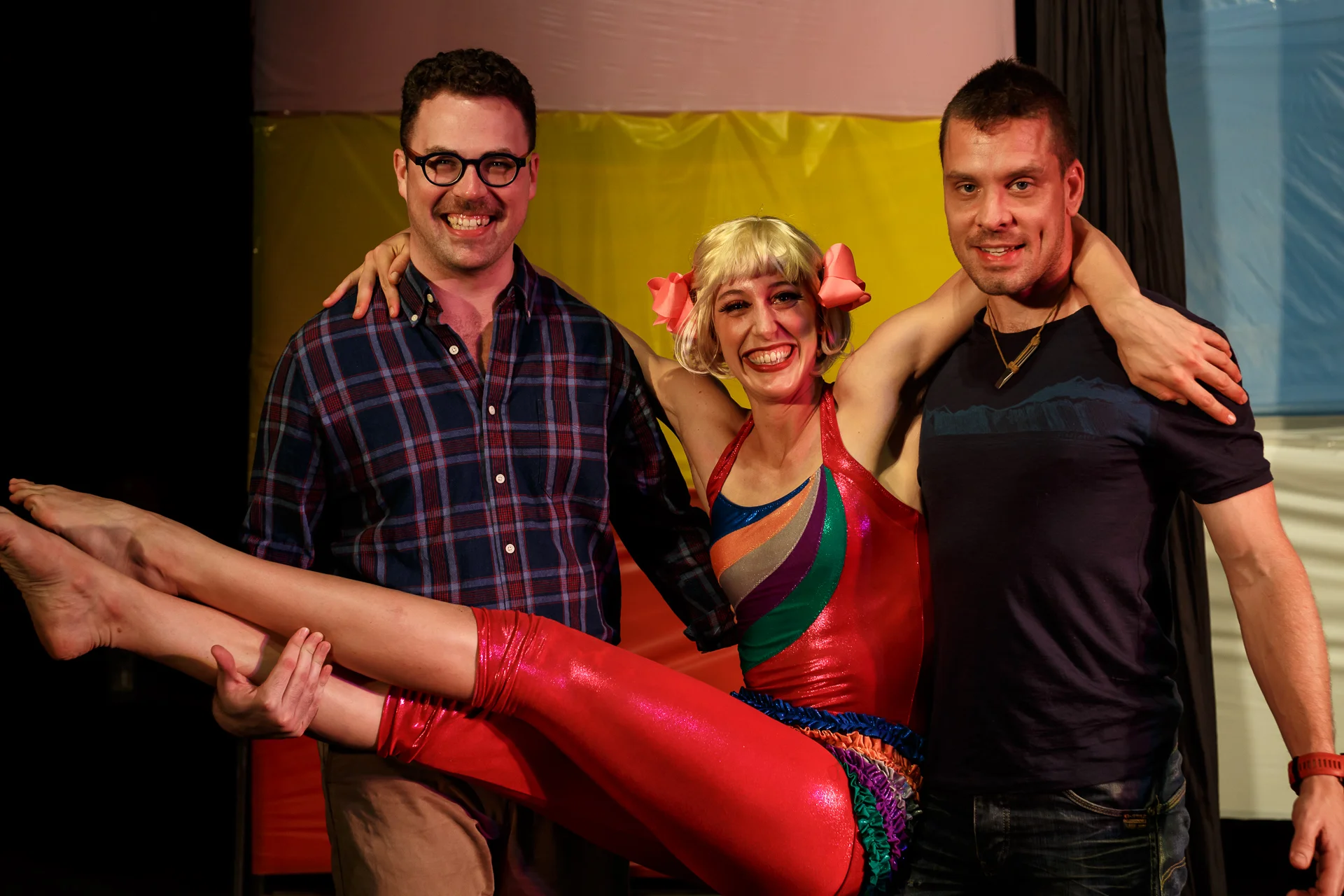 Pictured (Lto R): Julio 2 (Lachlan Snow), Circus Clare (Claire Ogden), and Dimitri (Simon Arnold). Picture Credit: Geoff Lawrence, Creative Futures Photography.