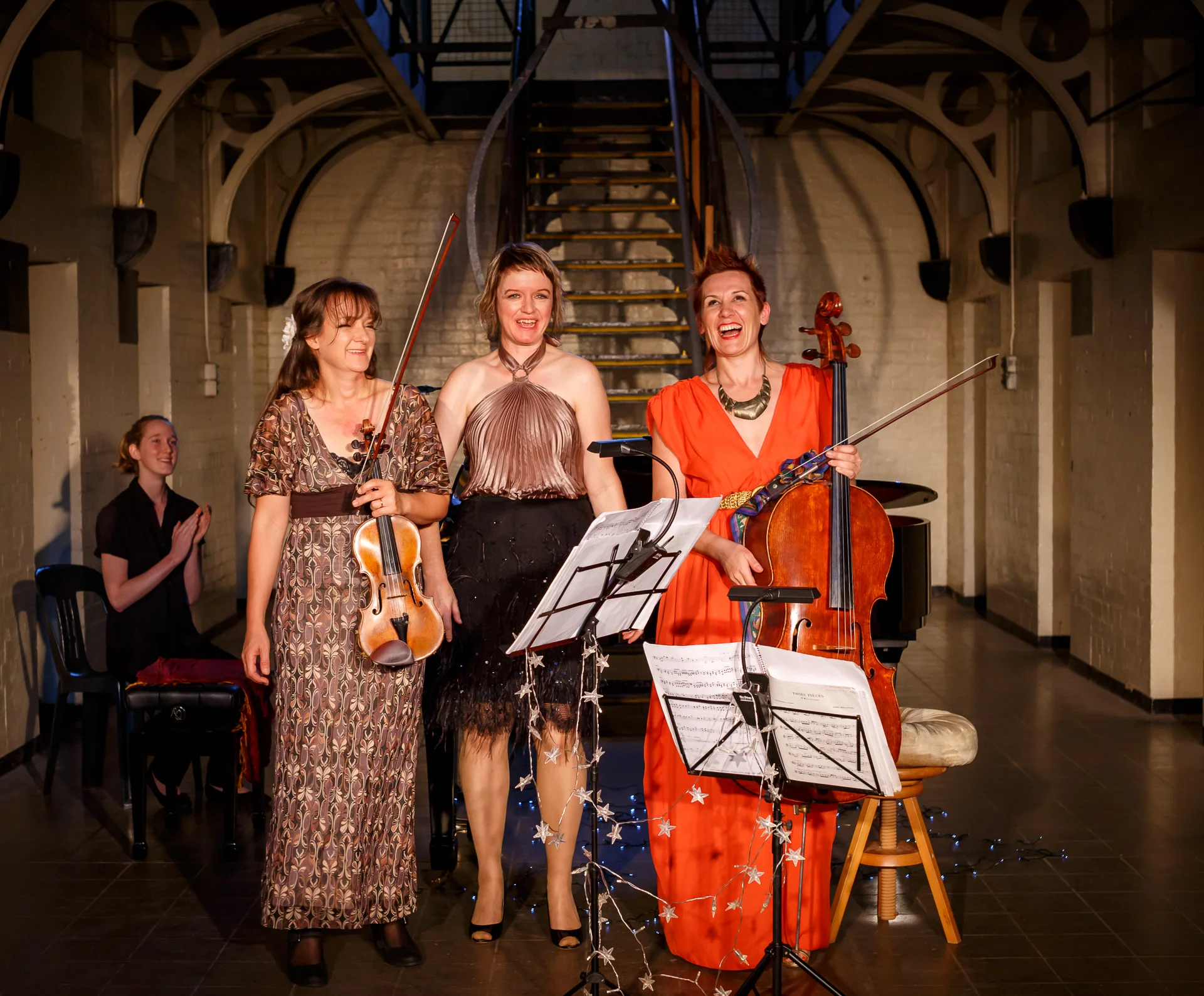 Pictured (L to R): Alison Snook, with The Muses Trio —Christa Powell (violin), Therese Milanovic (piano), and Louise King (cello). Picture Credit : Geoff Lawrence, Creative Futures Photography .