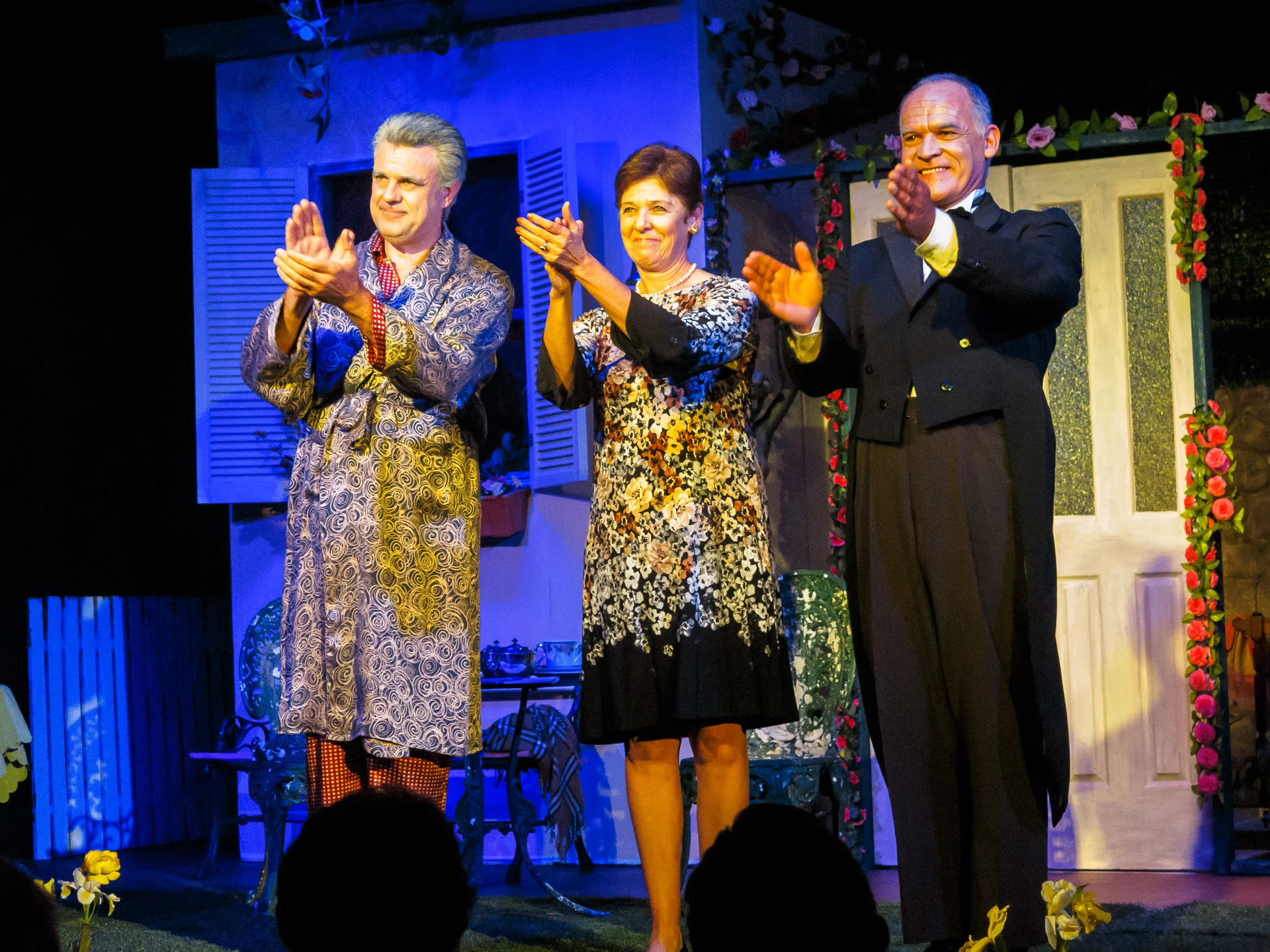 Pictured (L to R): Sir Cecil Warburton (Chris Hawkins). Lady Evelyn (Viviane Gian), and Hawkins (Graham Scott). Picture Credit: Geoff lawrence, Creative Futures Photography.