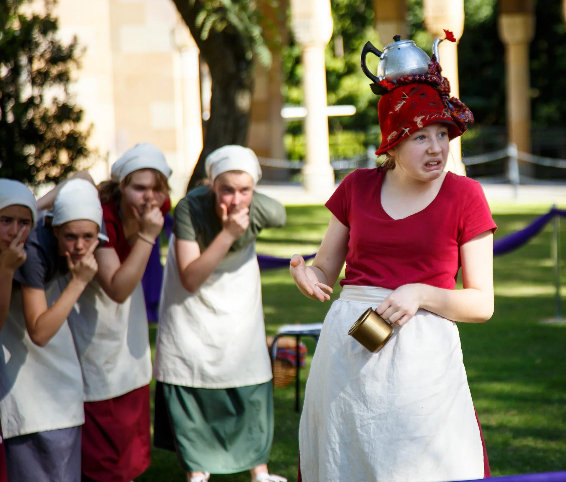 Pictured: Emer Rafferty (Old Woman), and members of the cast. Picture Credit: Geoff Lawrence, Creative Future Photography. 