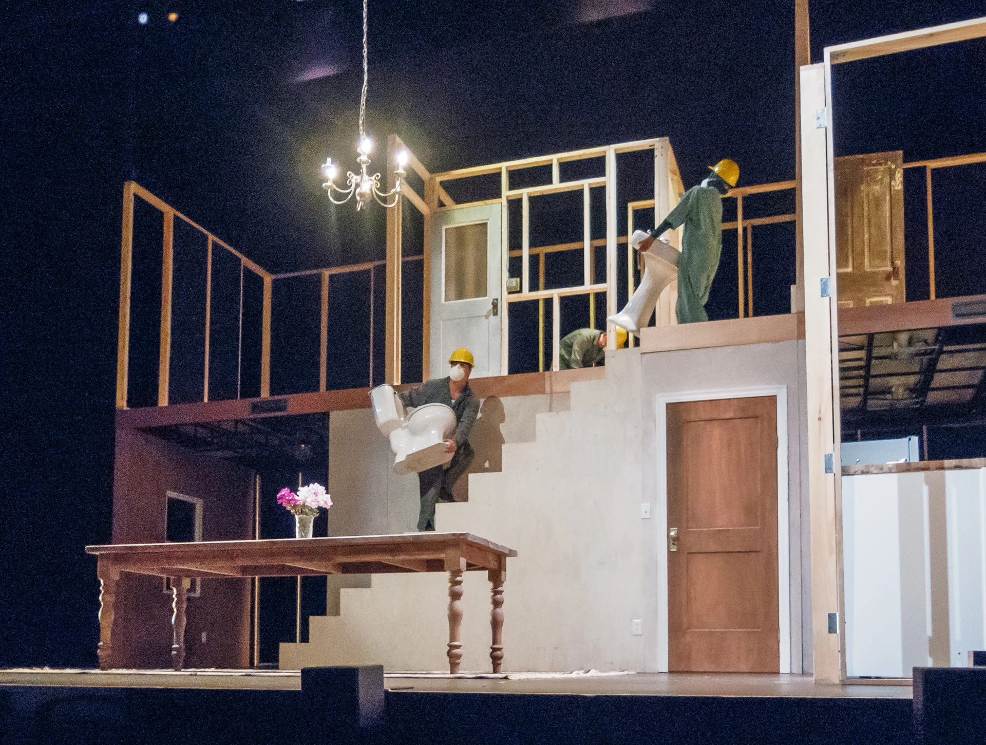 Picture: The cast, building the house. Picture credit: Creative Futures Photography.
