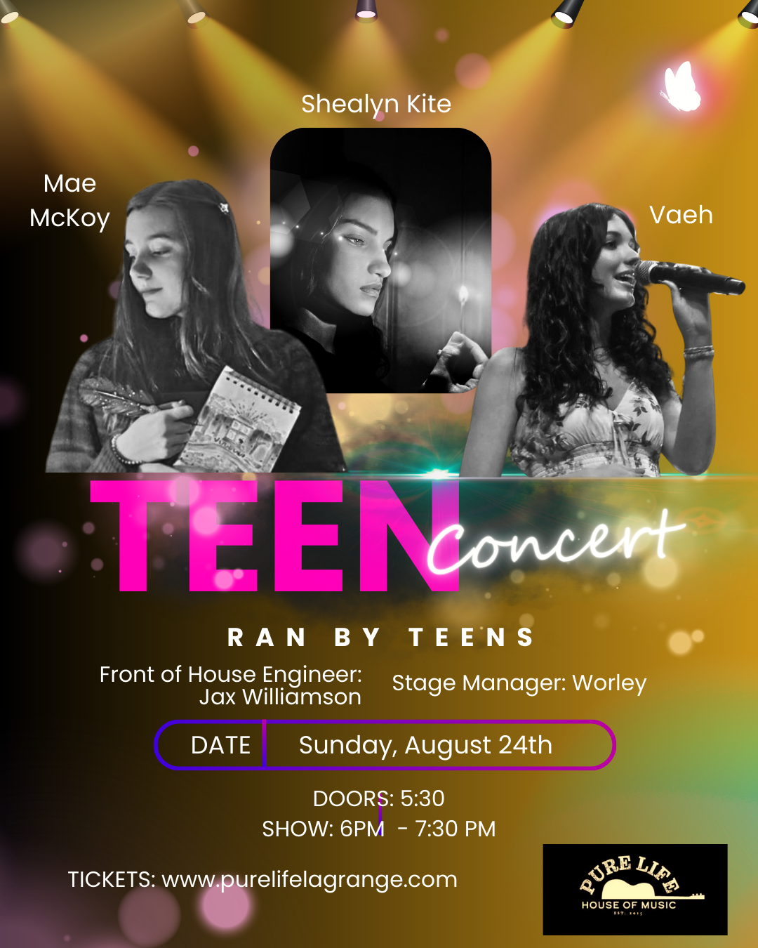 Teen Concert: Ran, Produced, Artists All Teens: Sunday, August 24th Doors 5:30PM | Show: 6PM