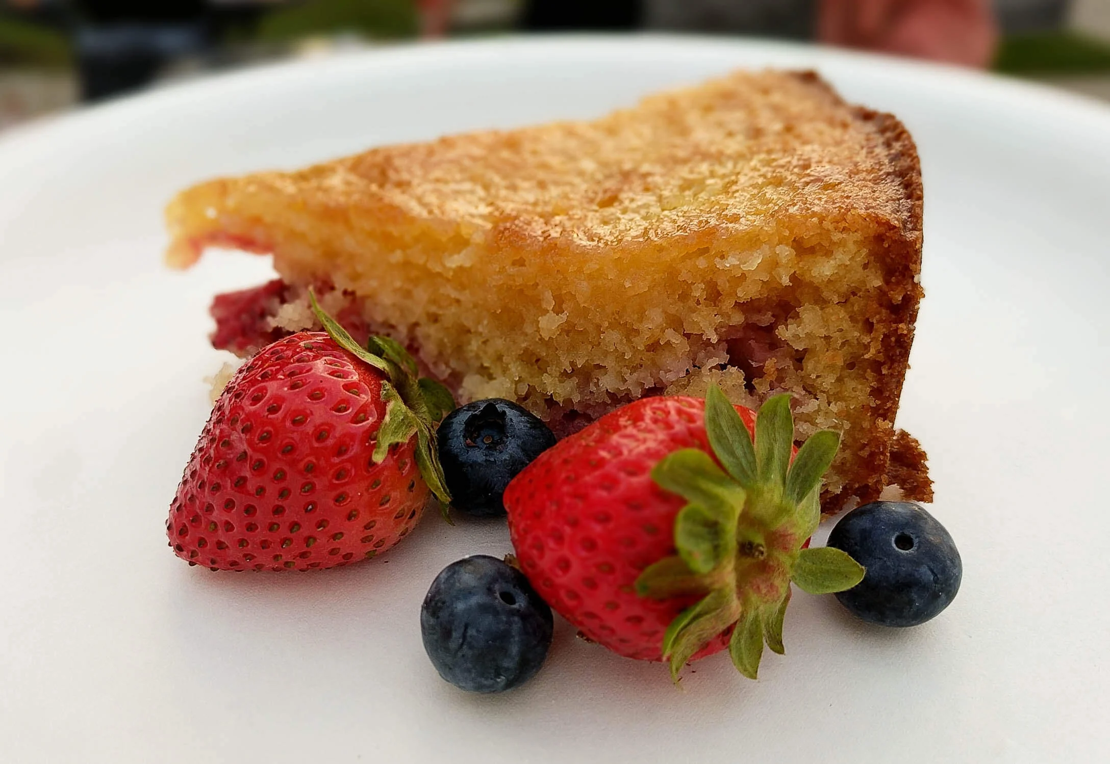 Lemon Strawberry Cake Cut - Side View
