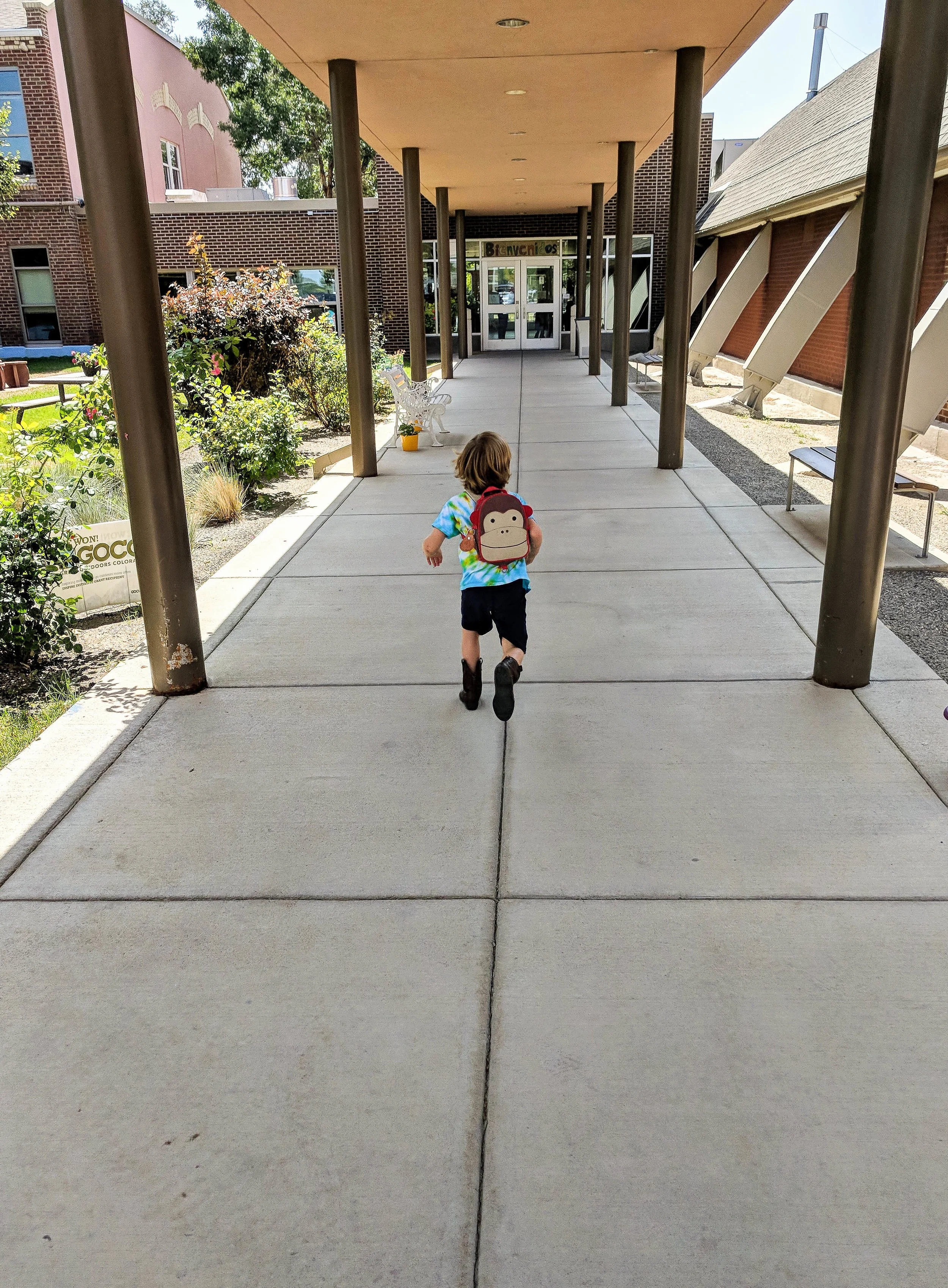 G Running Into School On The First Day Of Preschool