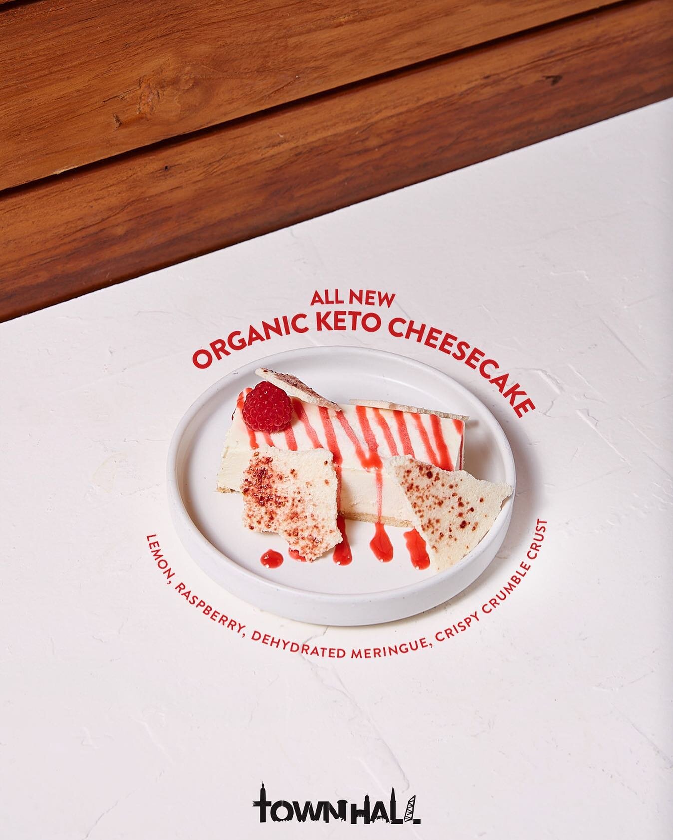 Our new keto cheesecake is here! All organic, zero sugar and tastes amazing!! Come by to taste test and let us know what you think! #TownHallorNowhere
