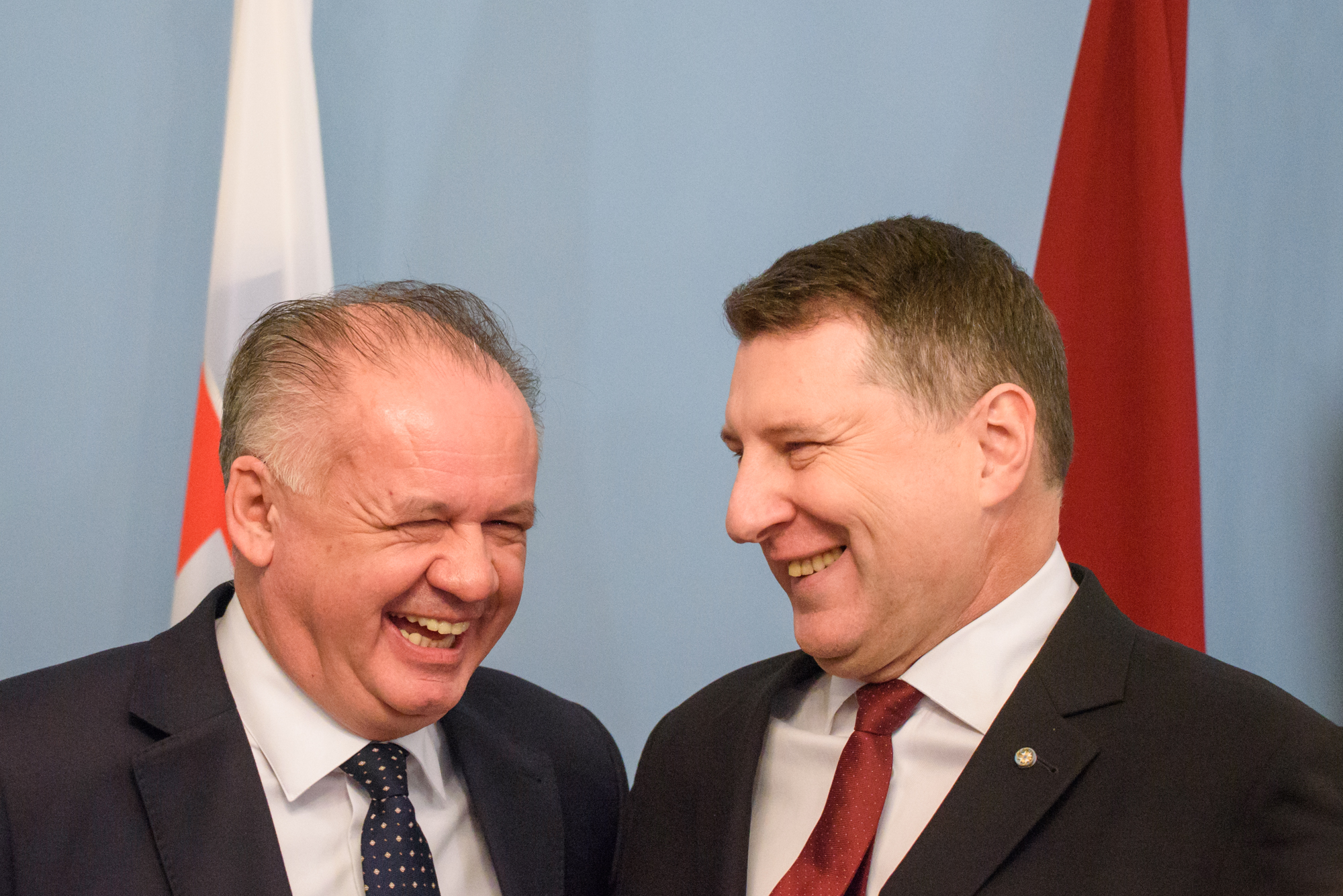  18.12.2018. RIGA, LATVIA. Press briefing of Andrej Kiska, President of Slovakia and Raimonds Vejonis, President of Latvia. Riga Castle, Latvia. 