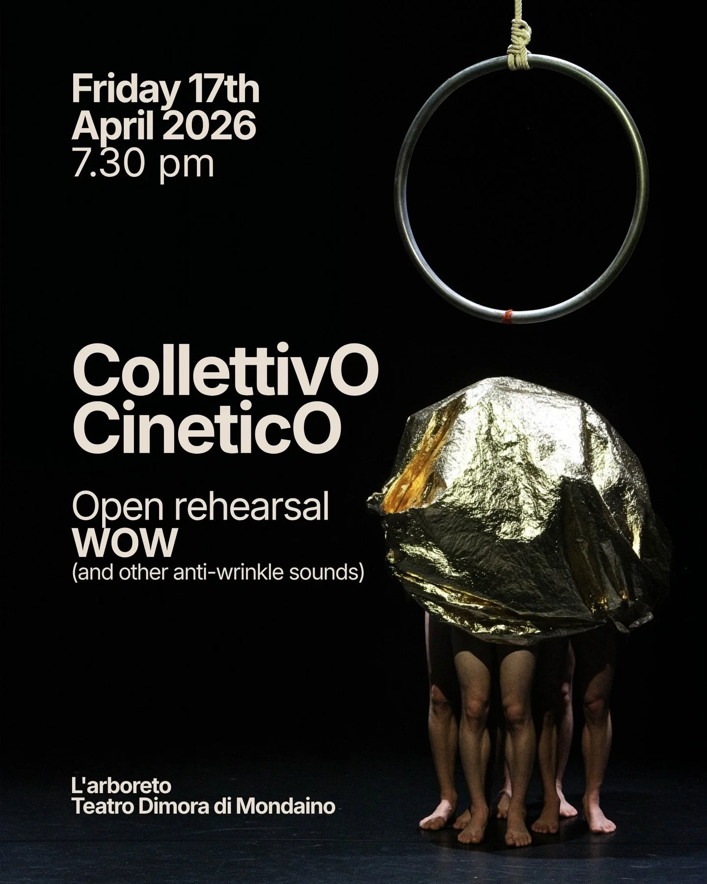 #openrehearsals 

🎭 Have you saved the date yet?

On Friday, April 17th at 7:30 PM, we&rsquo;ll meet at @larboretoteatrodimora di Mondaino to be surprised by WOW, by and with @collettivo_cinetico .

WOW is not a performance like the others: it&rsquo