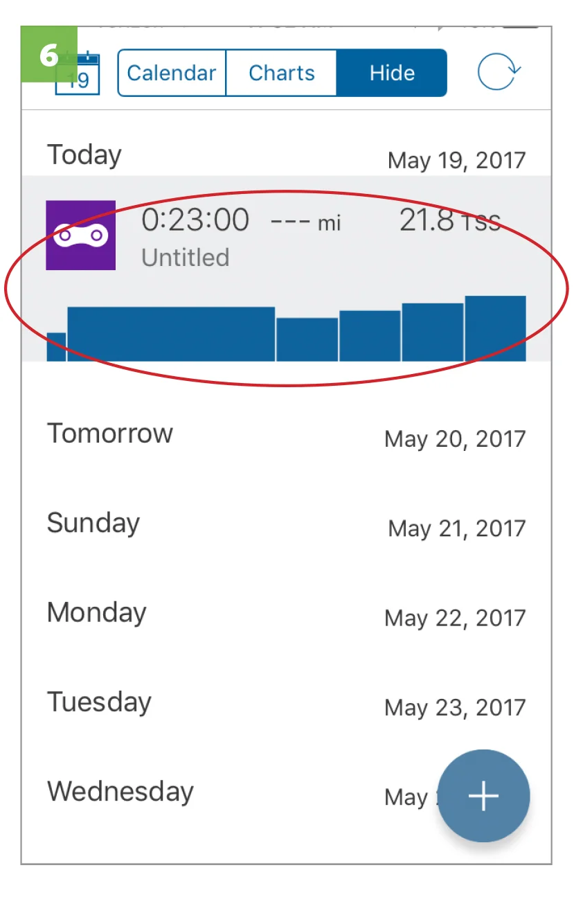 Open the TrainingPeaks app on your device. Your workout will be displayed in the calendar. Select the workout.