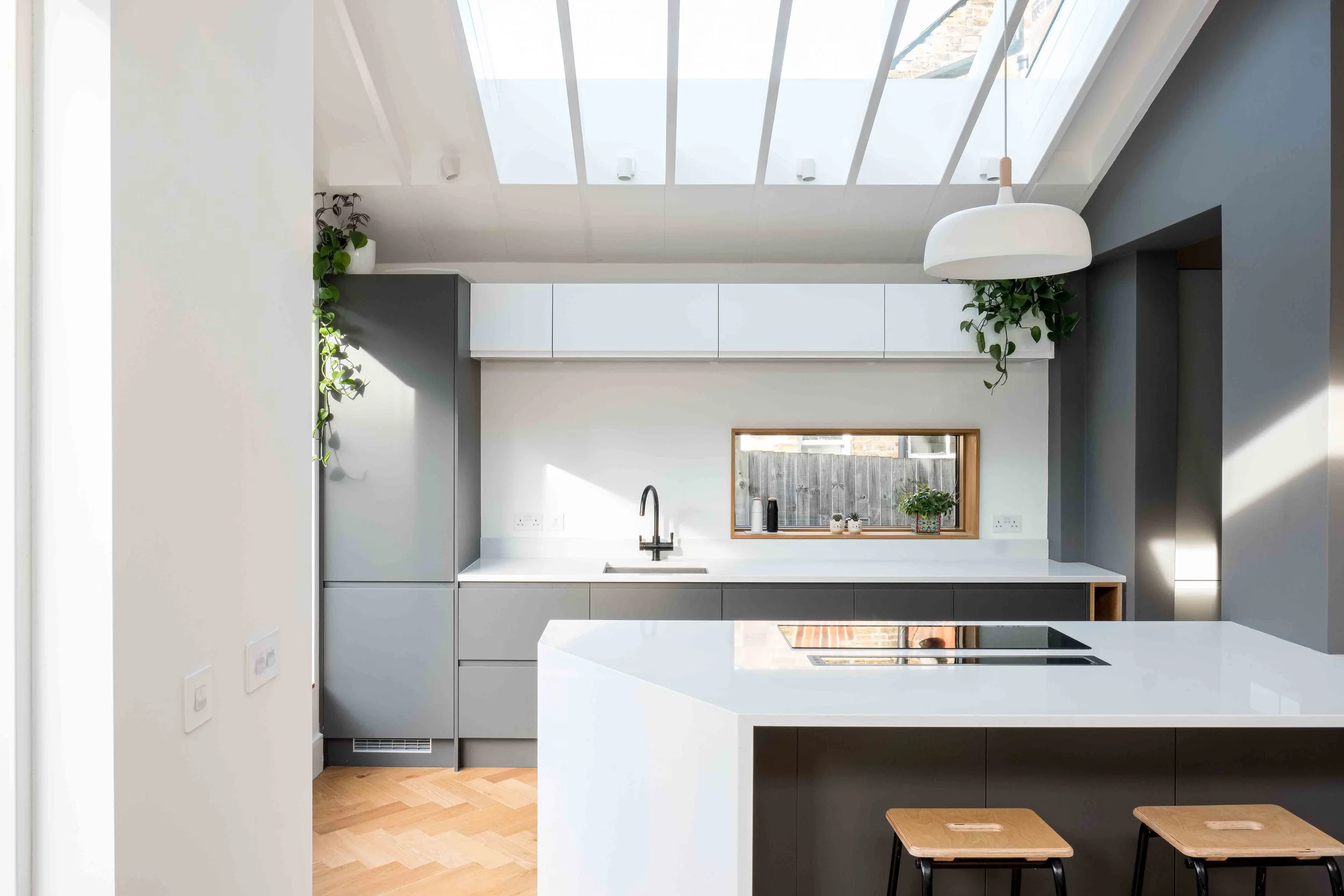 Kitchen extension with exposed rafters and rooflight