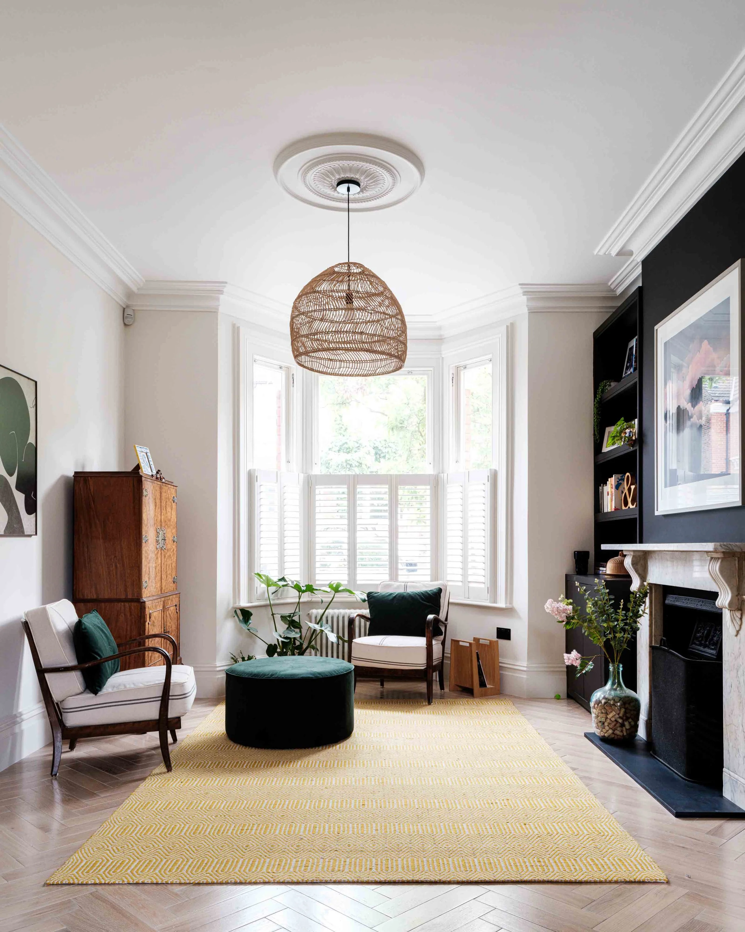 Victorian living room with bespoke shelving