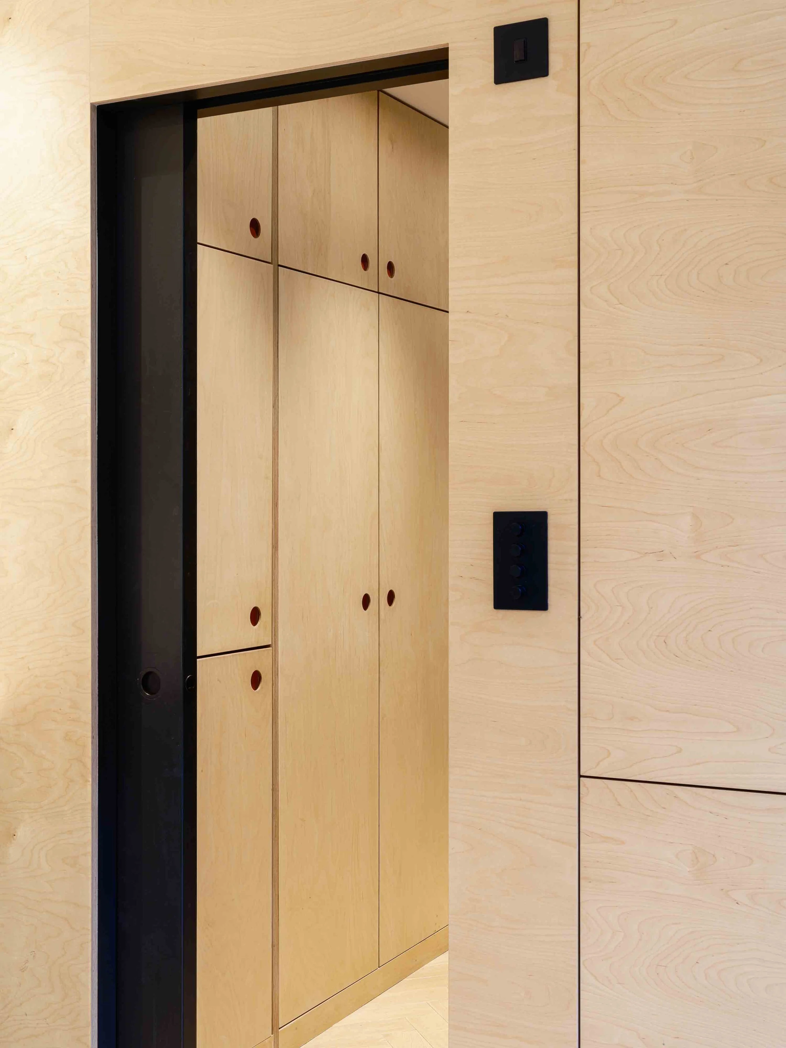 Bespoke birch plywood storage and sliding door