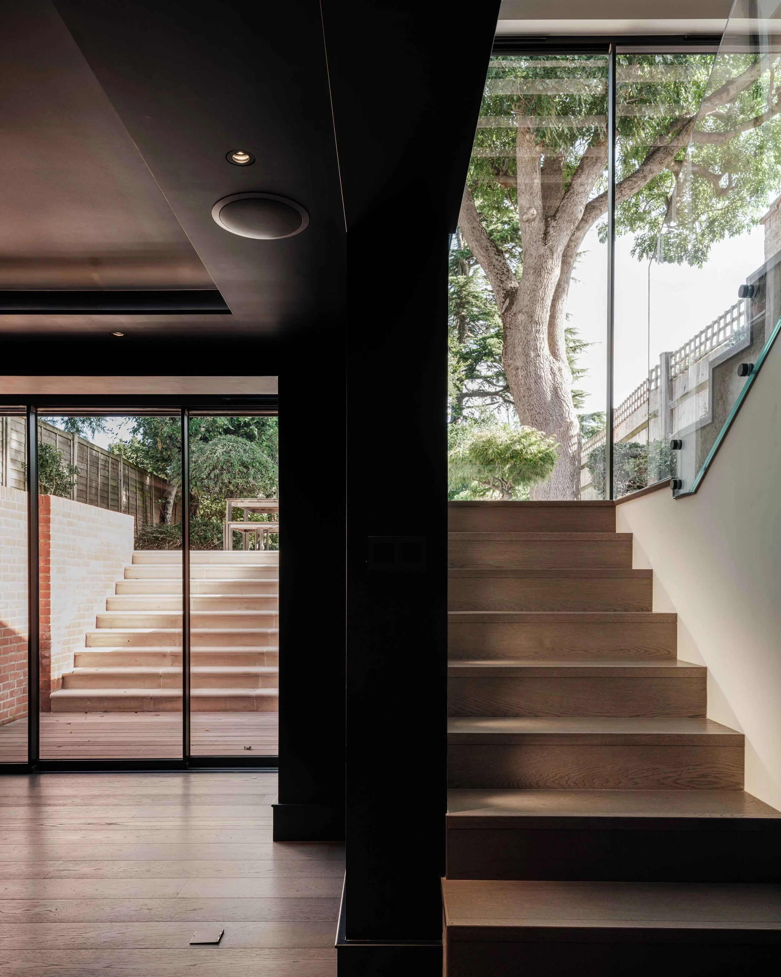 Visual link between upper and lower ground floors to garden
