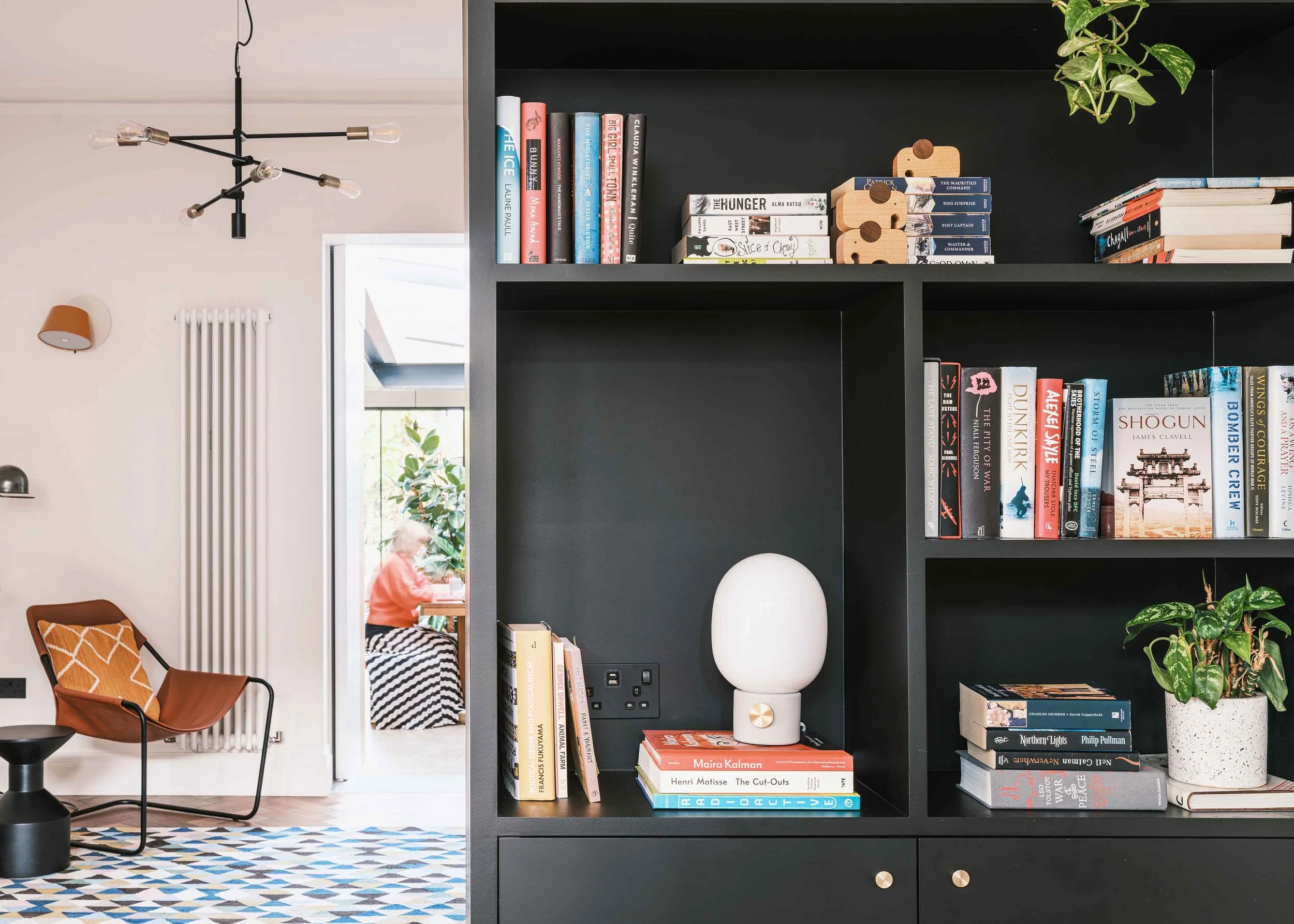 Bespoke shelving with bold pendant