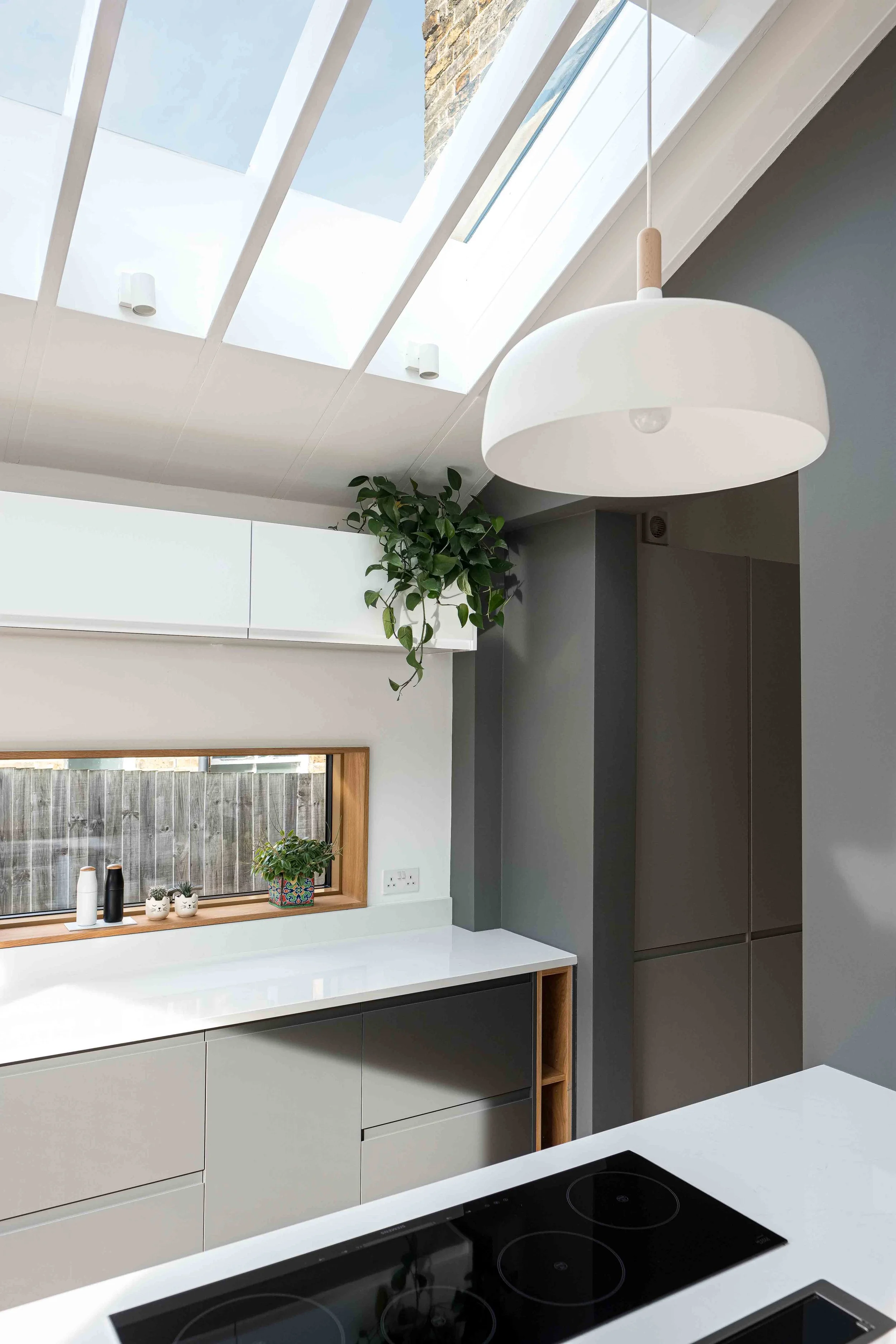 Oak lined picture window and rooflight