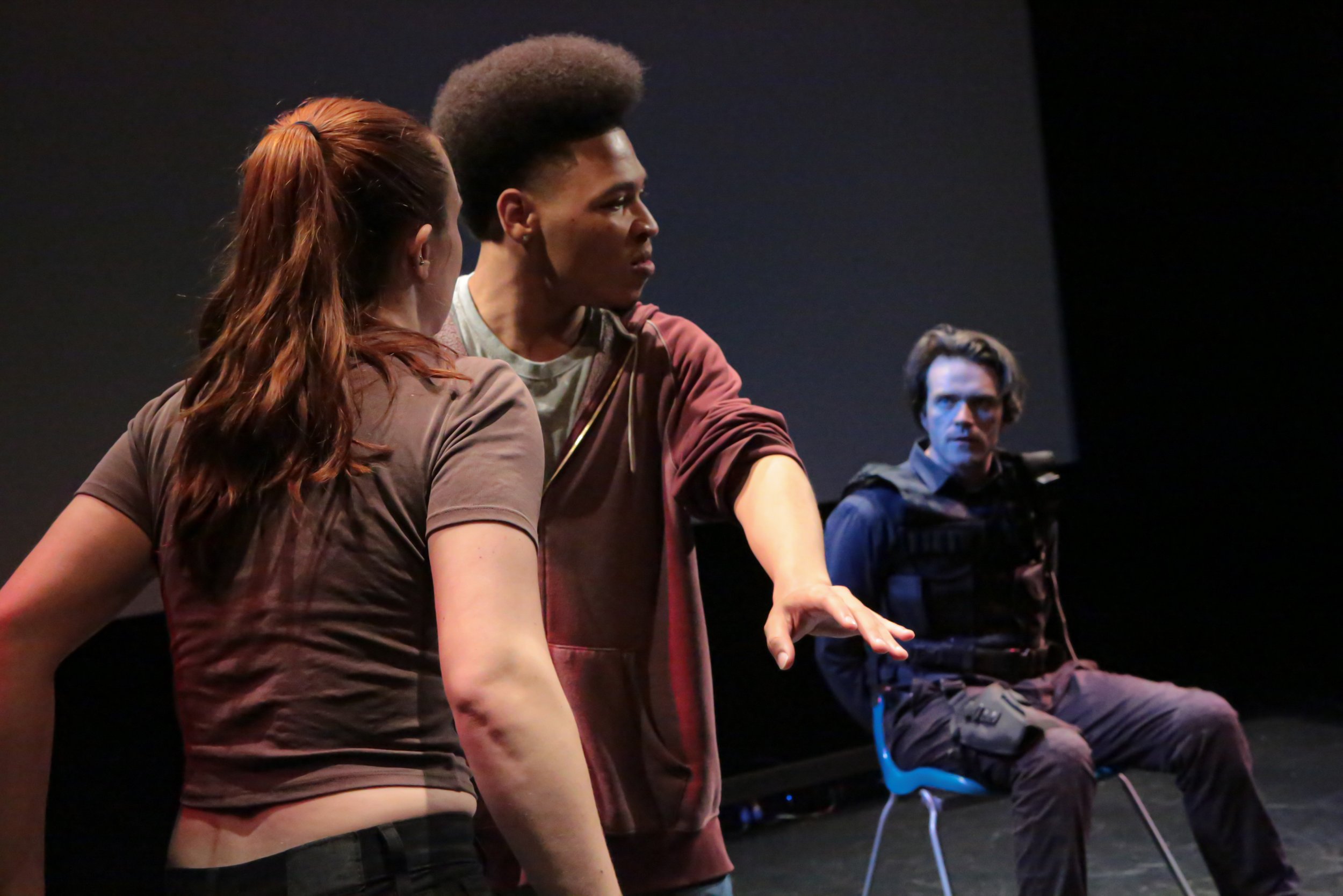  Samantha Simone, Marquis Neal, and James Smart,  in  A Shot Rang Out . Photo by David Anthony. 