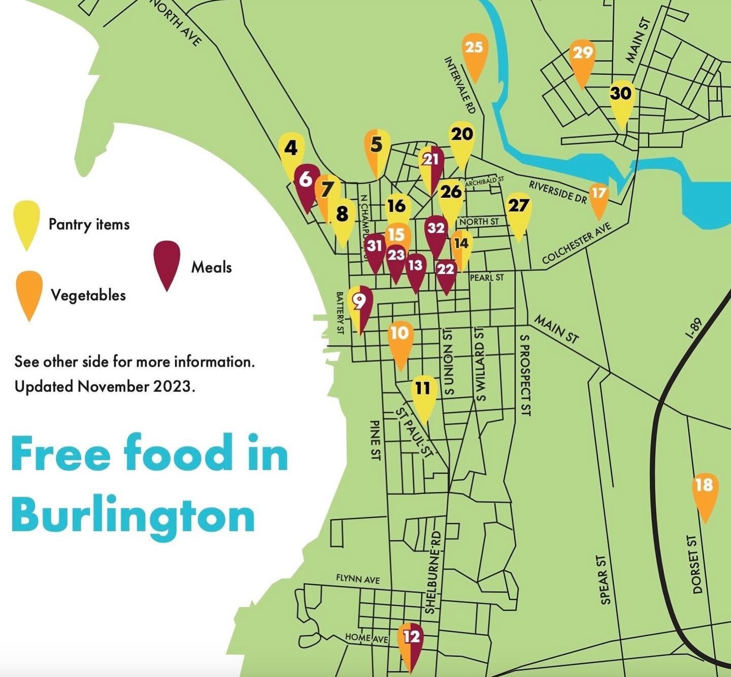 We believe that everyone should have access to fresh, local produce! 🍅🥬🫑 Check out the map of free food in Burlington at tinyurl.com/FreeFoodBTV or download the printable version at tinyurl.com/FreeFoodPrintable