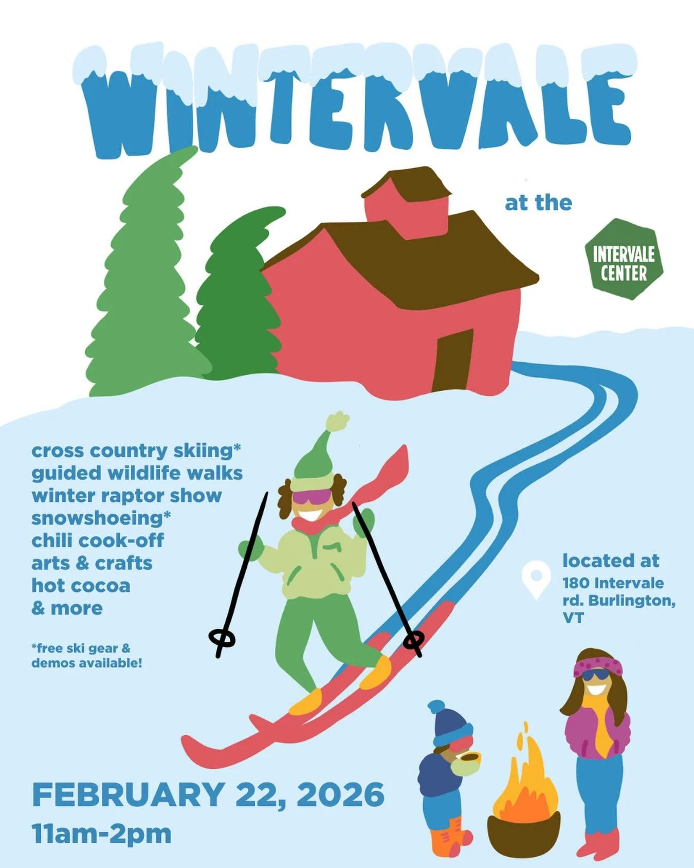 Mark your calendars! Wintervale will be on Sunday, February 22nd from 11am-2pm. Whether you&rsquo;re looking to explore the Intervale on a guided wildlife walk, participate in the infamous chili cook off, or enjoy some hot cocoa by the fire this even