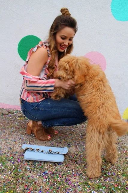 Blurred Pastel Striped Cold Shoulder Top