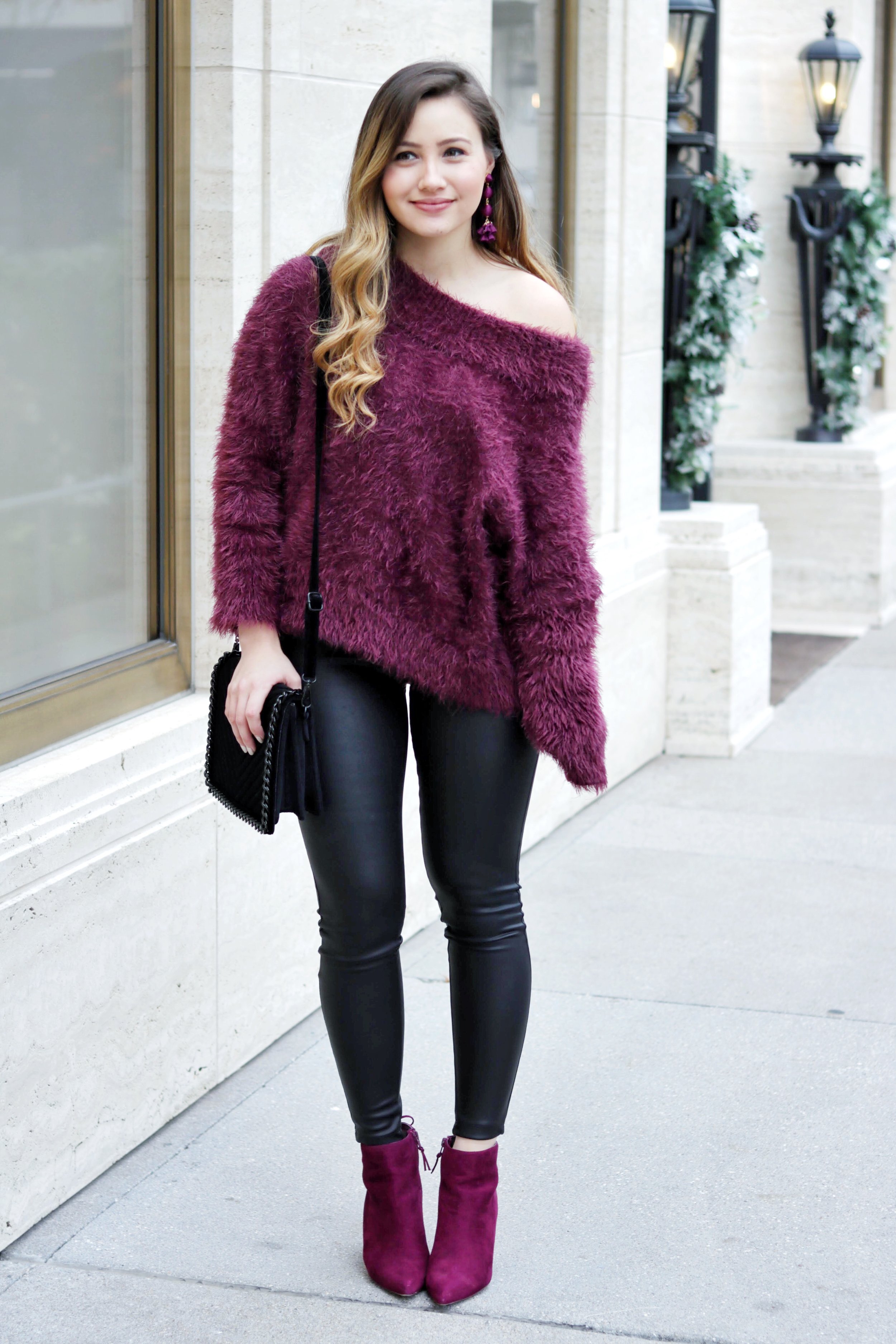 Fuzzy OTS Sweater with Leather Leggings — Kristine's Kaleidoscope