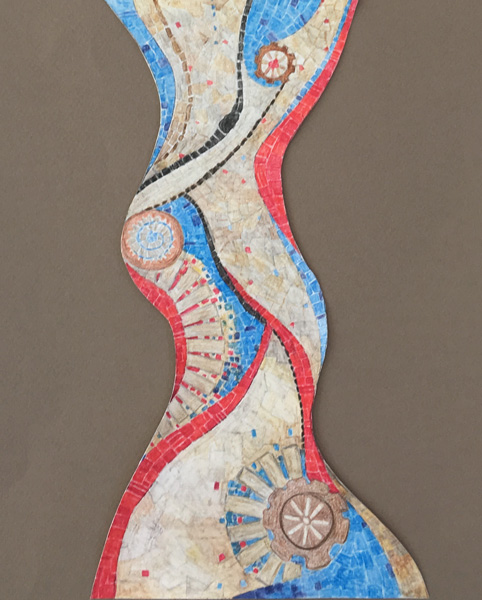 Design rendering for the front entrance wall mosaic. Size will be 10 feet tall, 5 feet at the bottom.