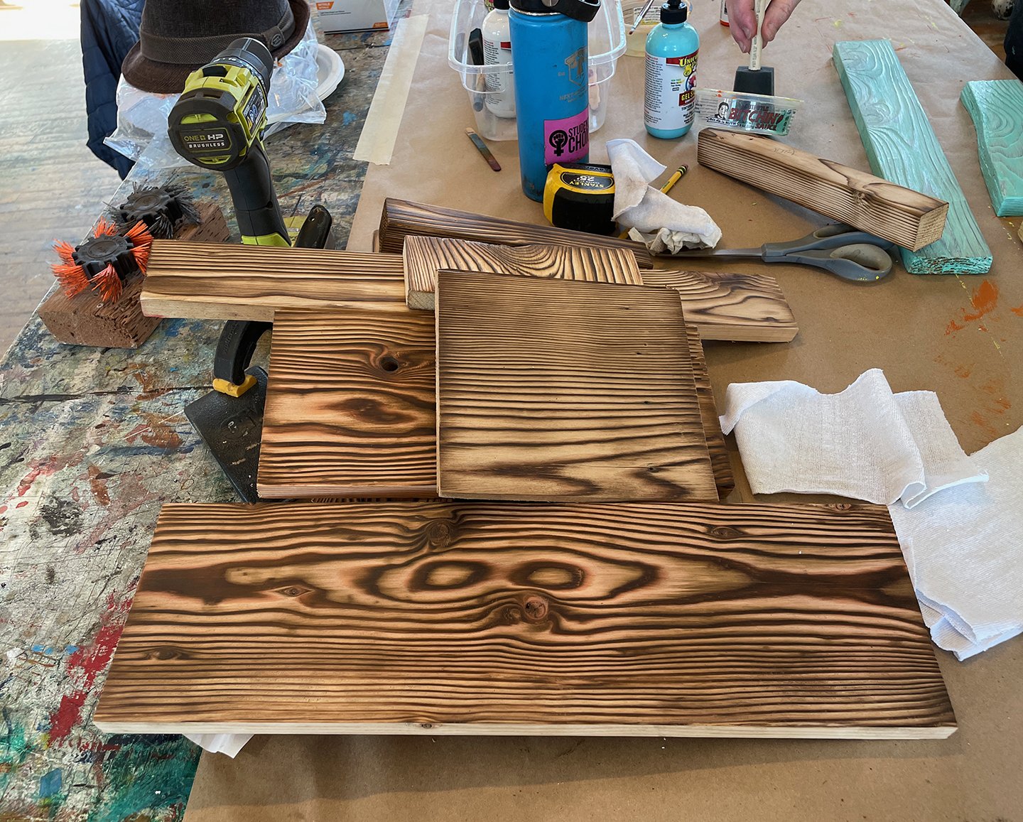    Burning and sanding exposes lovely grain.   