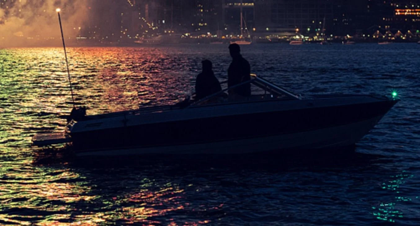 Power boat at night.JPG