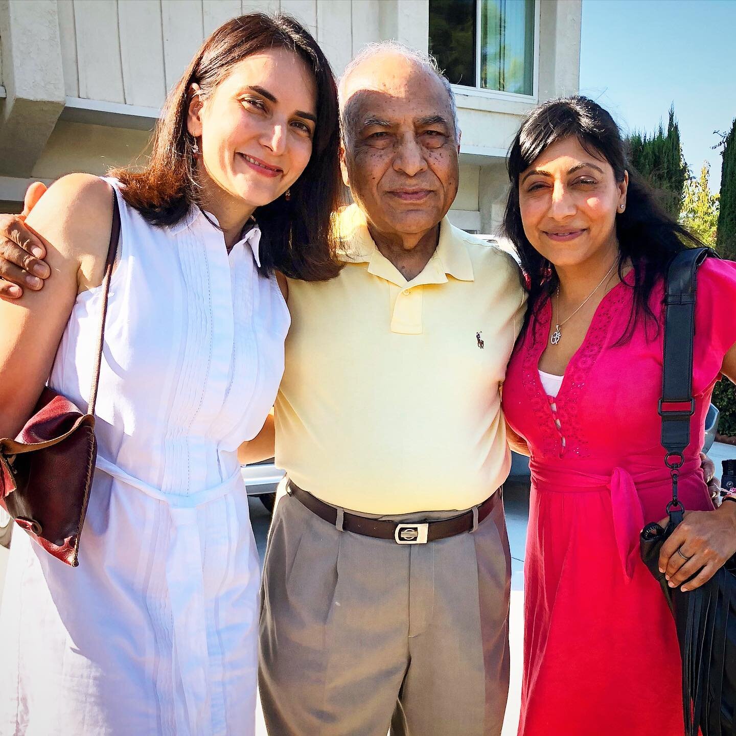 Mamaji - (noun) an Uncle, specifically a mother&rsquo;s brother, in Hindi. 
This is me and my cousin with our uncle. My Mamaji. Behind us, his home on a hill. This was the central meeting place for all of us cousins. We all grew up here, this home on