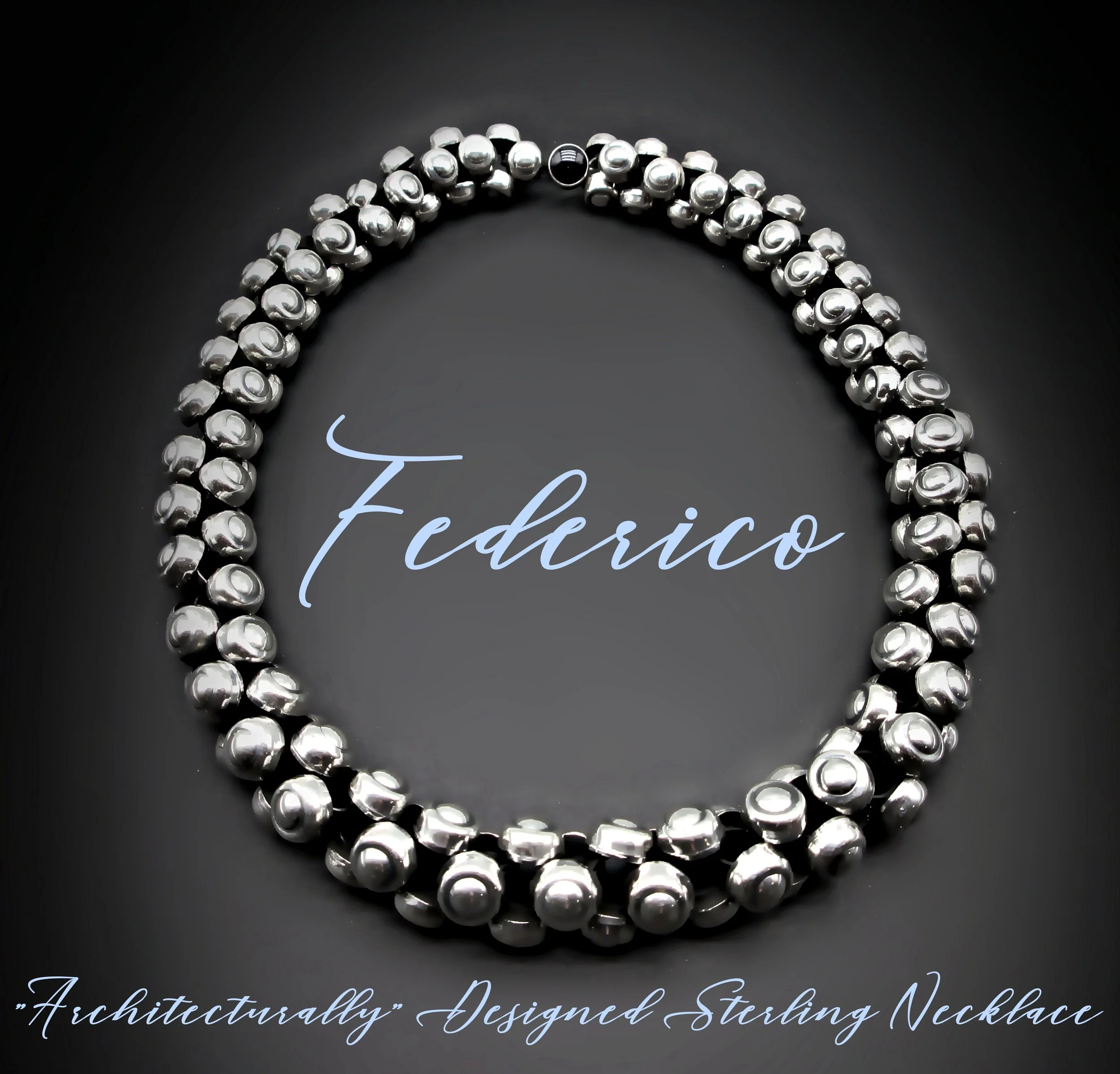 ***Federico Jimenez- AMAZING -  IMPECCABLELY CONSTRUCTED!    Architecturally Designed - 4 Sided Interlocking Sterling Beaded (Button Style) Necklace -21" Long- 8.5 Ounces!!!***