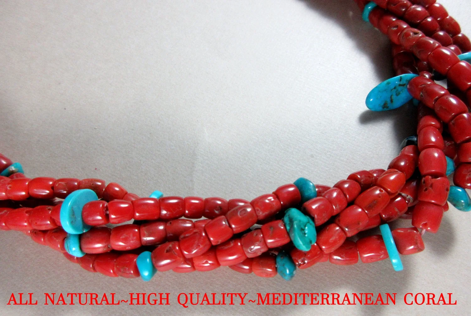 VTG Turquoise & Coral Multi-Strand Beaded Western Santa Fe tie Belt OS Vintage 7-Strand Coral Bead and Turquoise Chip Necklace  main image 2